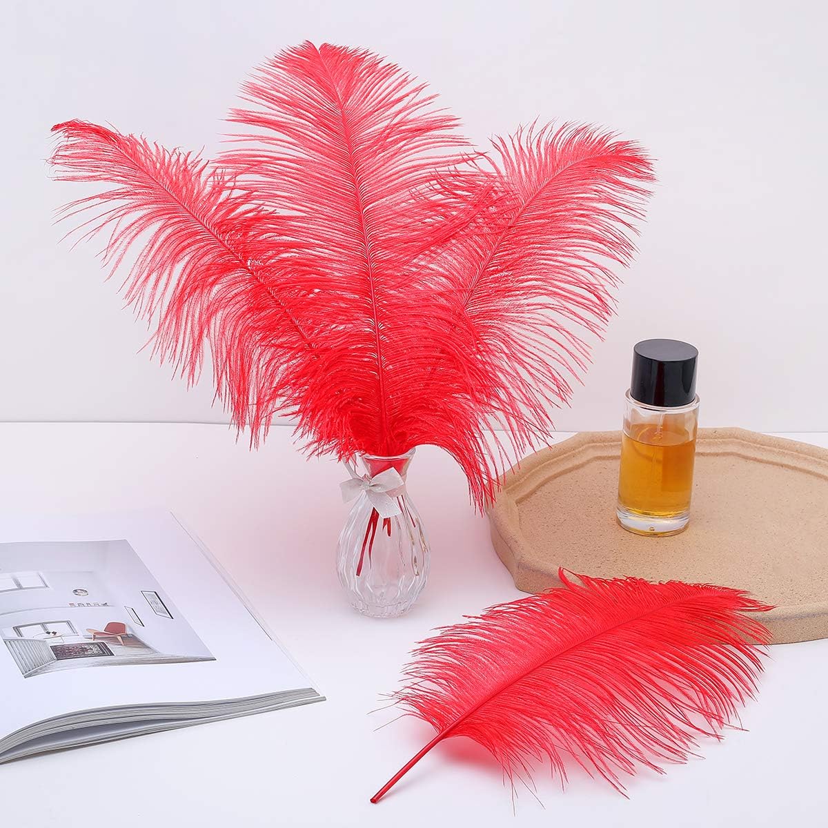 Ballinger Red Large Ostrich Feathers - 12Pcs 14-16inch Large Feathers for Vase,Wedding Party Centerpieces and Home Decor