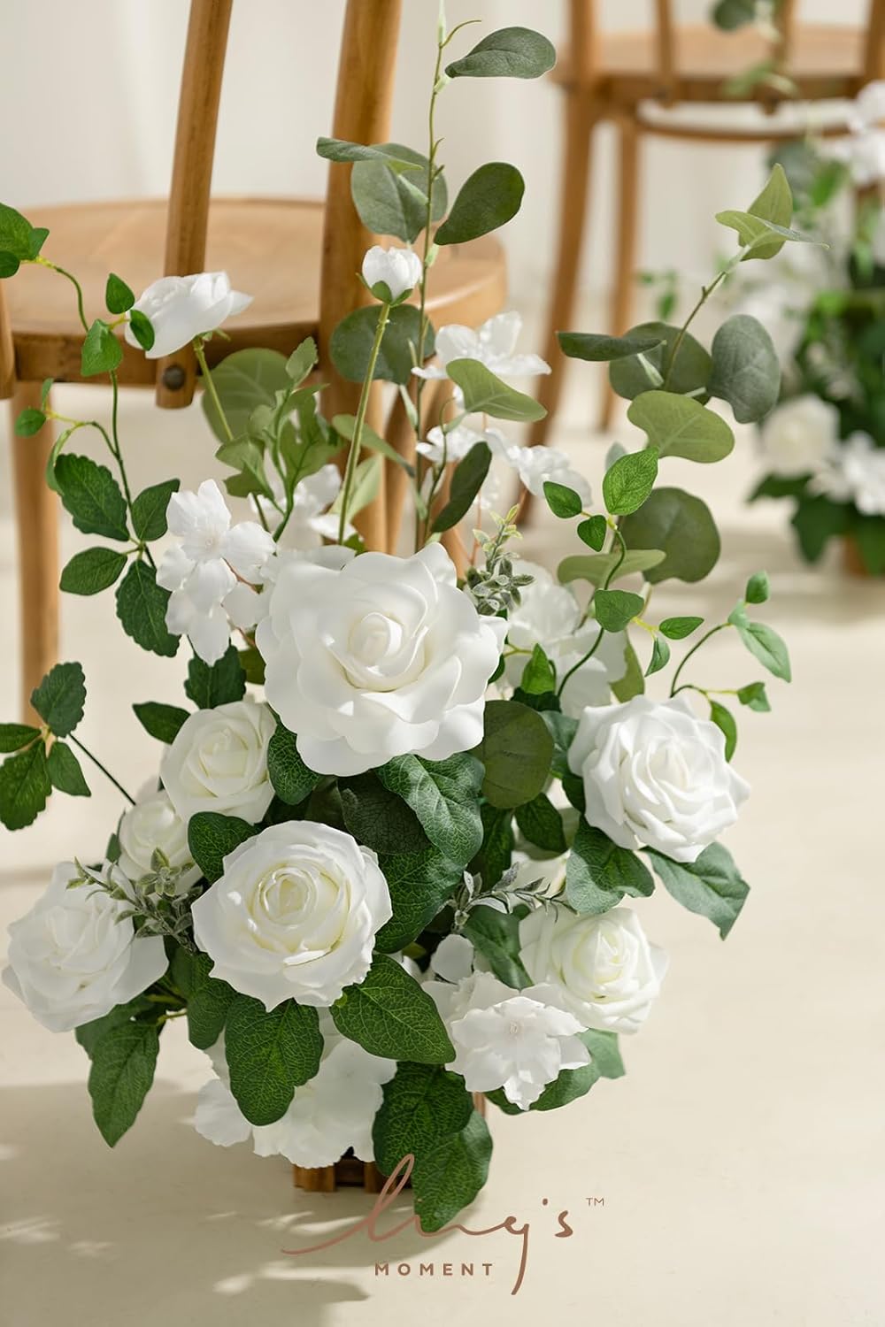 Ling's moment 17.5" Tall Standing Artificial Flowers Arrangements 4 pcs Wedding Aisle Runner Chair Decorations White Sage Centerpieces for Ceremony Reception Rose Floral Party Outdoor Decor