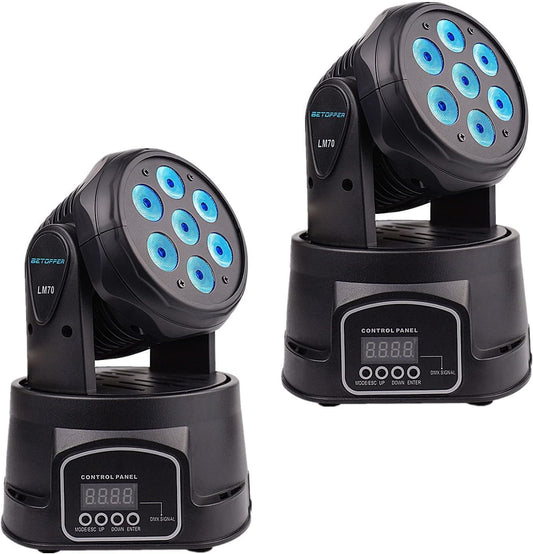 BETOPPER DJ Lights Moving Head, 7x8W RGBW Sound Activated/DMX Lighting, Moving Head Lights for Stage, Party, Live, DJ, Bar, Disco Lighting (2 Packs)