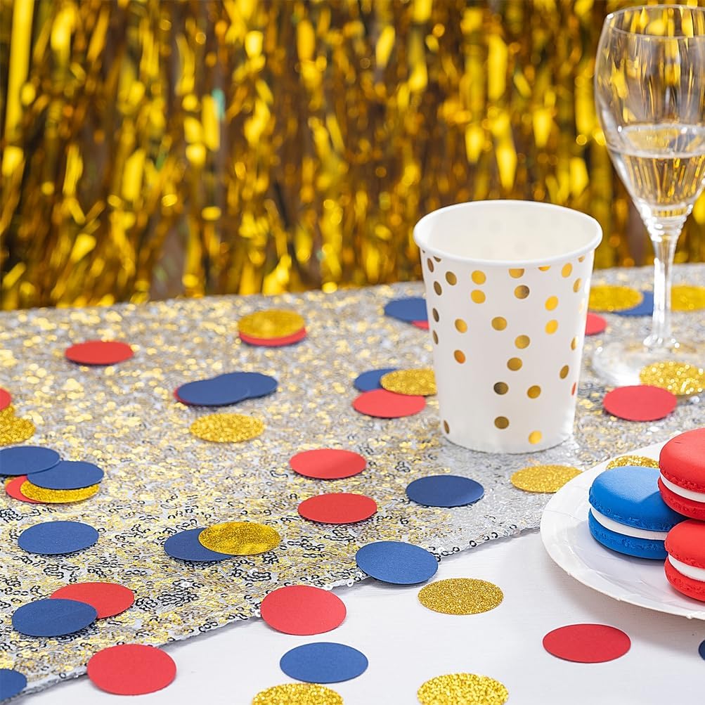 Gold Blue and Red Confetti Table Decoration for 4th July Graduation Birthday Theme Party,1.2 inch in Diameter,200 Counts