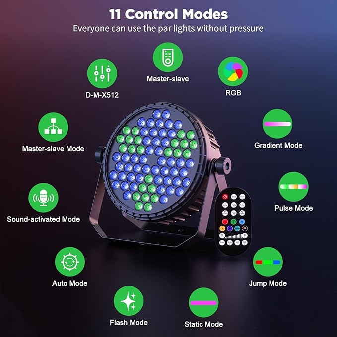 Stage Lights, 72X5W LEDs RGB LED Par Cans, Par Lights with Remote, DMX512, Sound Activated Control Modes, LED Uplights Party, Wedding, DJ, Event