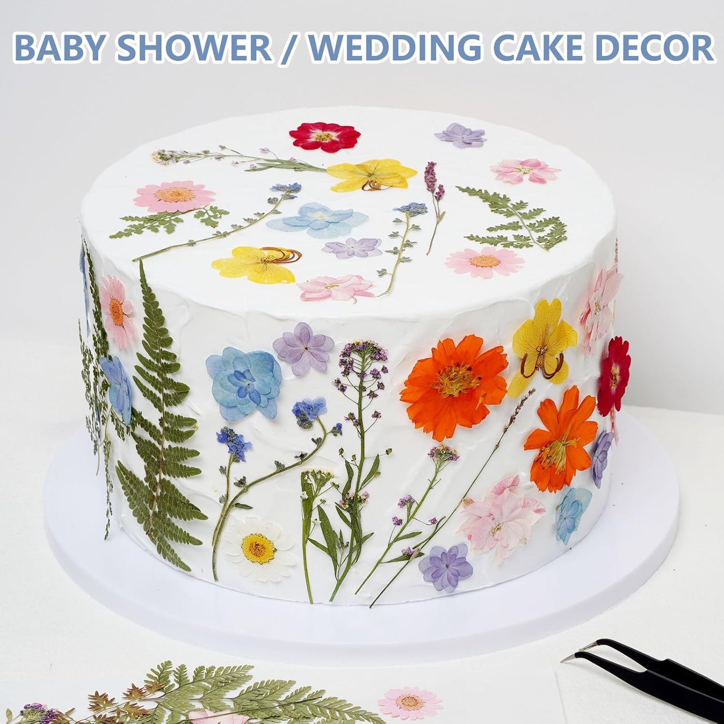 13Types 48Pcs Real Dried Pressed Flowers Leaf Plant Herbarium for Crafts Resin Jewelry Making, Baby in Bloom Baby Shower Floral Cake Decorations - Wildflowers