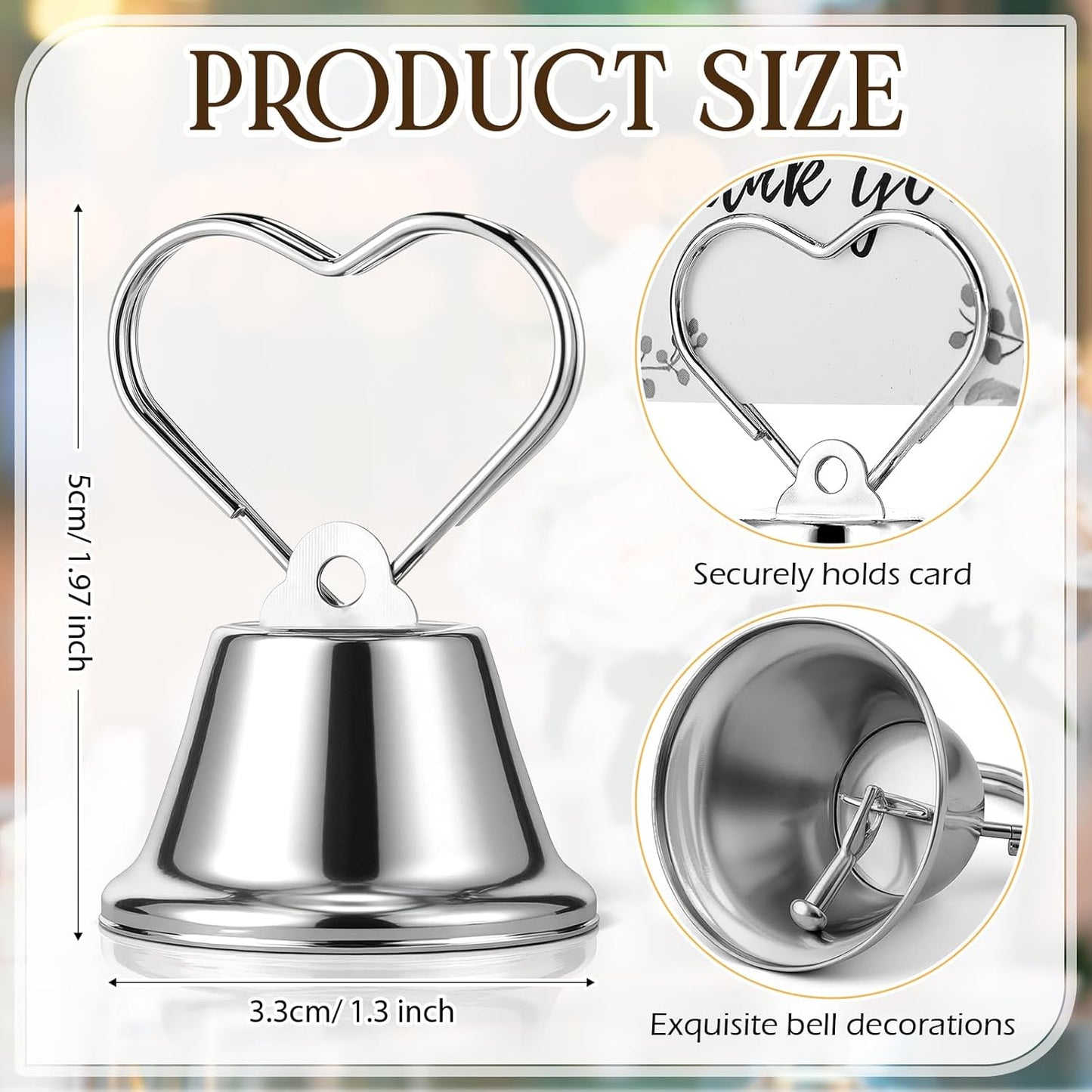 24 Pcs Table Number Holders Place Card Holders for Table 2 Inch Ring Clip Bell Number Holder Metal Picture Holder for Wedding Christmas Restaurant Home Photo Office Memo(Silver,Heart)