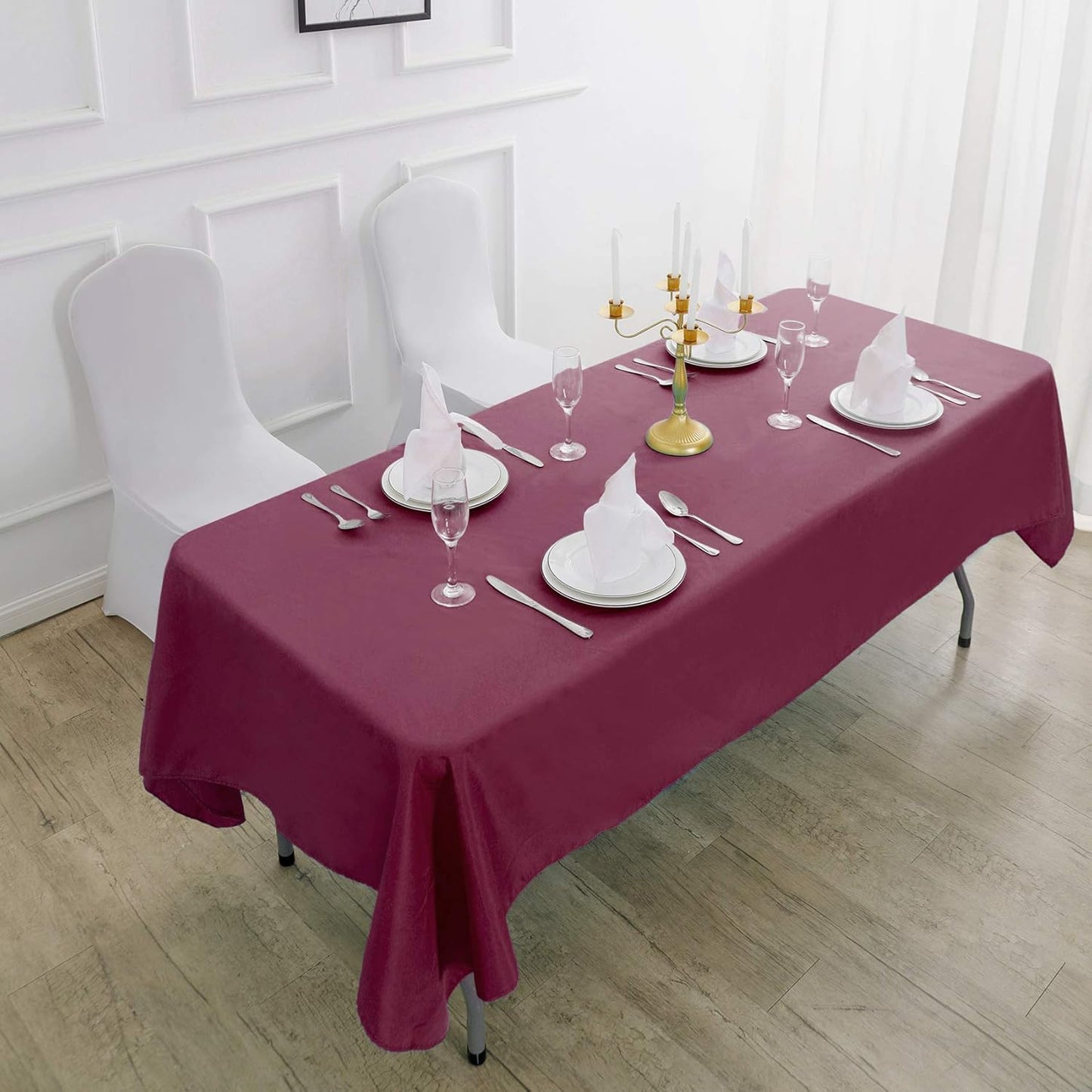 Rectangle Tablecloth 90x132 inch Washable Polyester Fabric Table Cloth for Wedding Party Dining Banquet Decoration（90x132, Burgundy）