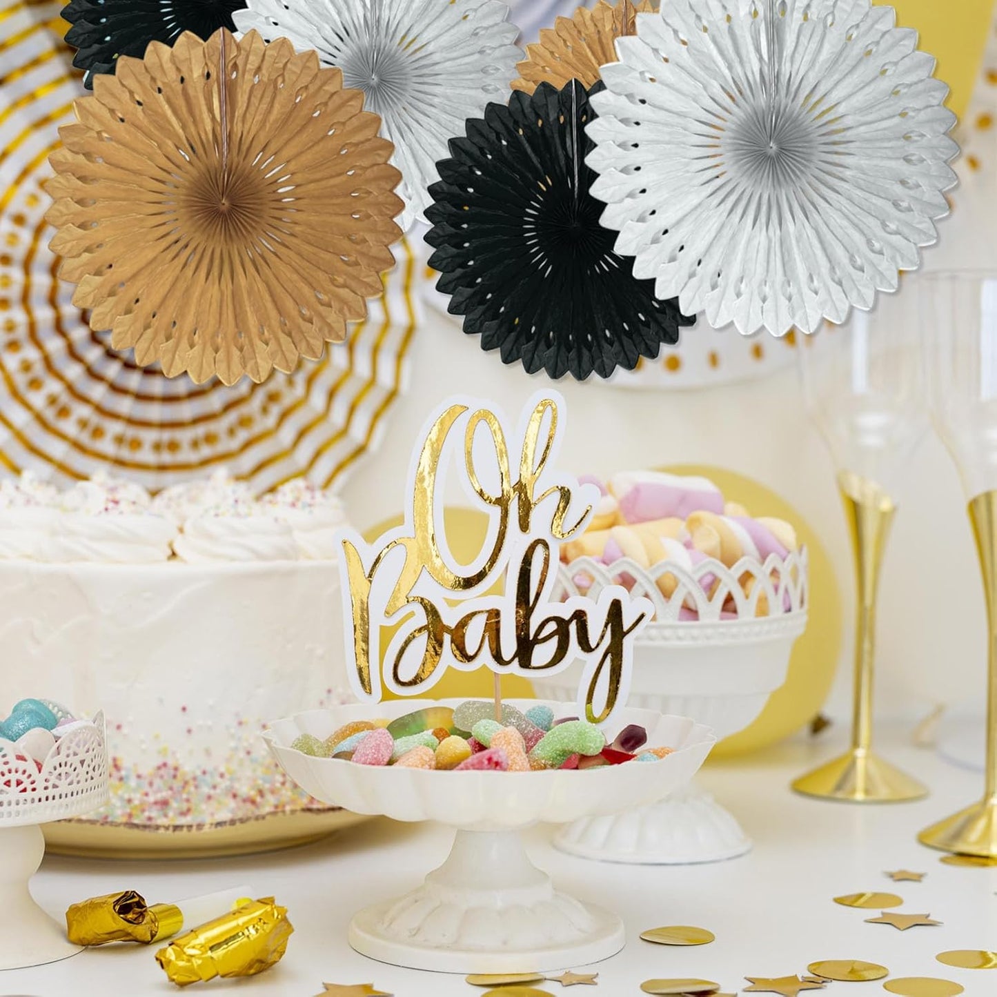 18 Pcs Black Gary Khaki Hanging Honeycomb Paper Fans, Round Paper Fan Decorations for Weddings, Birthdays, Bachelorette, Photo Booth Backdrops, Baby Shower, Anniversary Events Party Supplies