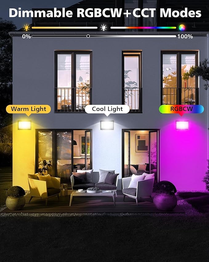 T-SUN Christmas Led Flood Light 60W, Outdoor Waterproof Color Changing Uplight for Stage Landscape Party, RGBW Dimmable Smart Floodlights 16 Million Colors&Timing& Music Sync, US Plug (4 Pack)
