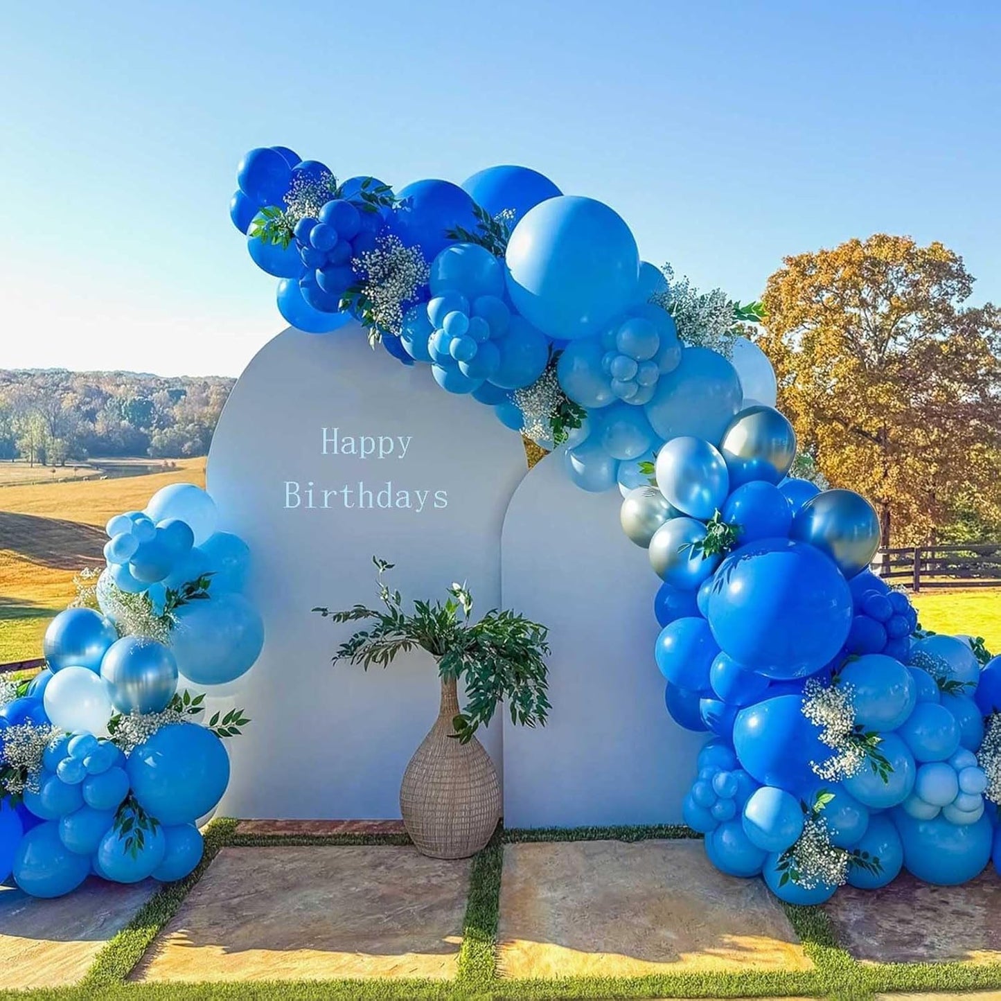 Blue Balloons, 12 Inch Double Stuffed Metallic Light Blue Mixed Latex Balloon, Chrome Dark Navy Confetti Helium Balloons for Boys Men Birthday Baby Shower Graduation Space Theme Party Decorations