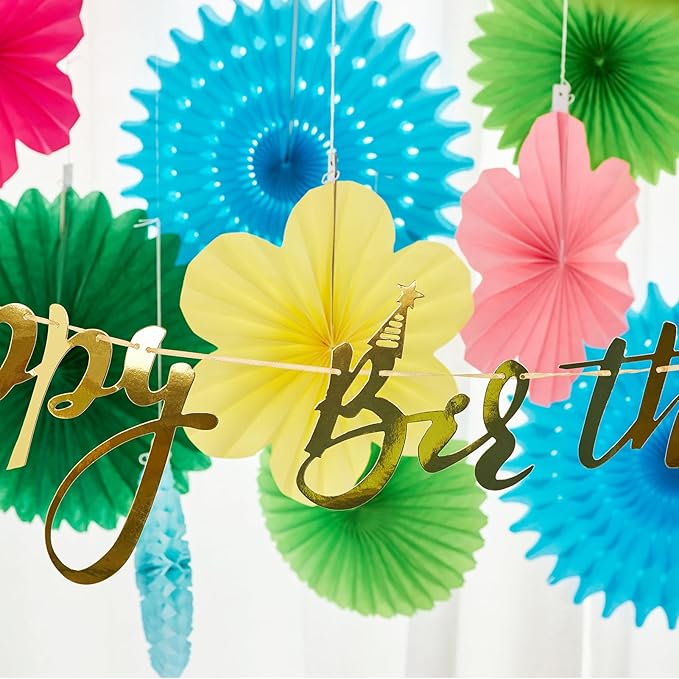 PAPER JAZZ Flowers Paper Birthday Party Decorations Happy Birthday Banners Red and Blue Paper Fans Classroom Decor Flower Wall Decor Hanging Ceiling Decorations