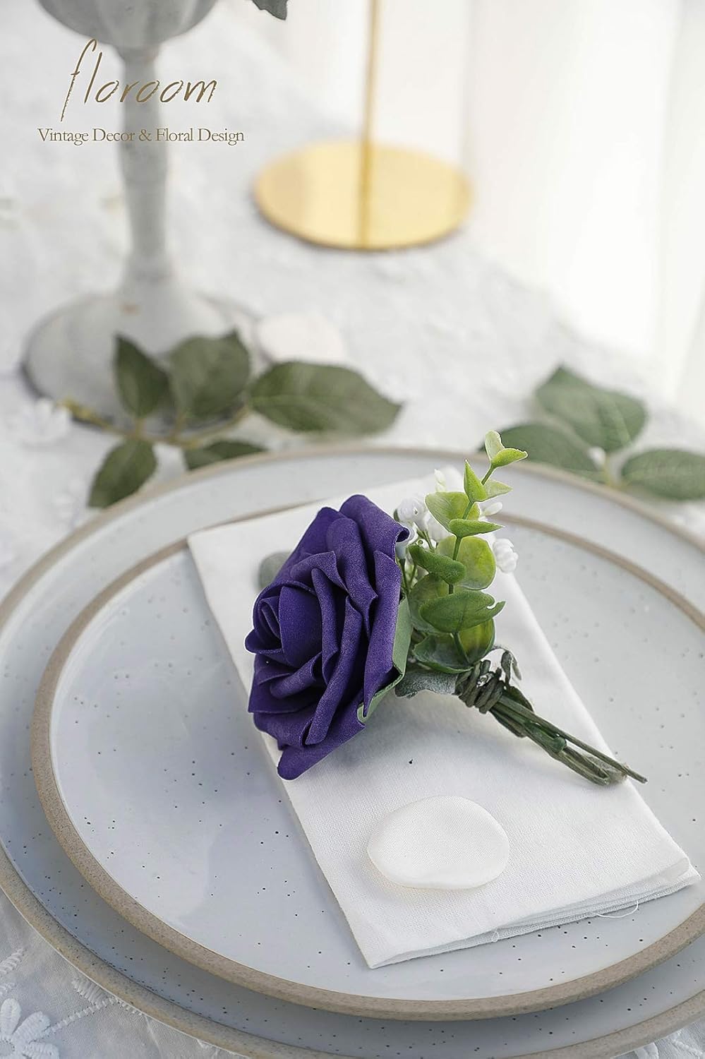 Floroom Artificial Flowers 25pcs Real Looking Lavender Purple Ombre Colors Foam Fake Roses with Stems for DIY Wedding Bouquets Bridal Shower Floral Centerpieces Party Tables Home Decorations