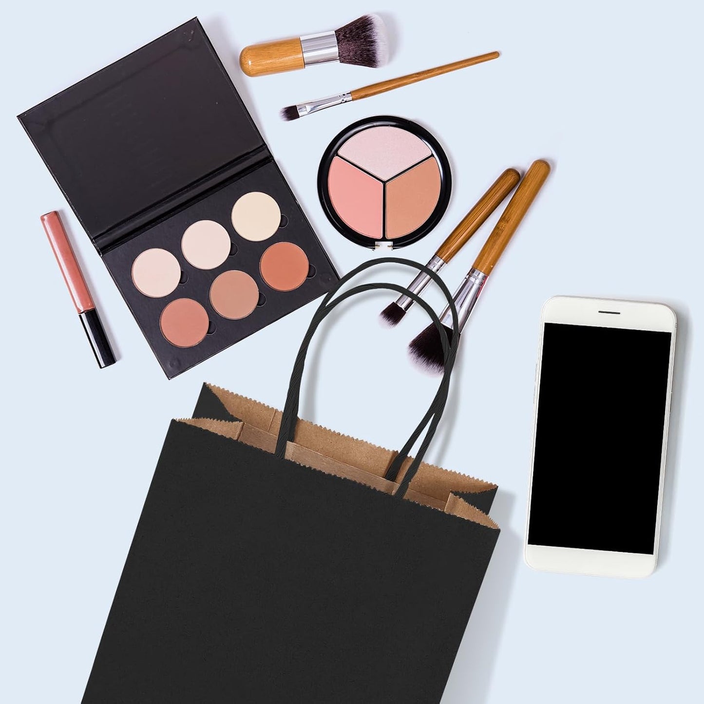 GSSUSA Black Gift Bags 5.25x3.75x8 400Pcs, Valentines Day, Paper Bags with Handles Bulk, for Small Business, Sturdy Kraft Paper, Retail Shopping, Gift Bag for Party Birthday