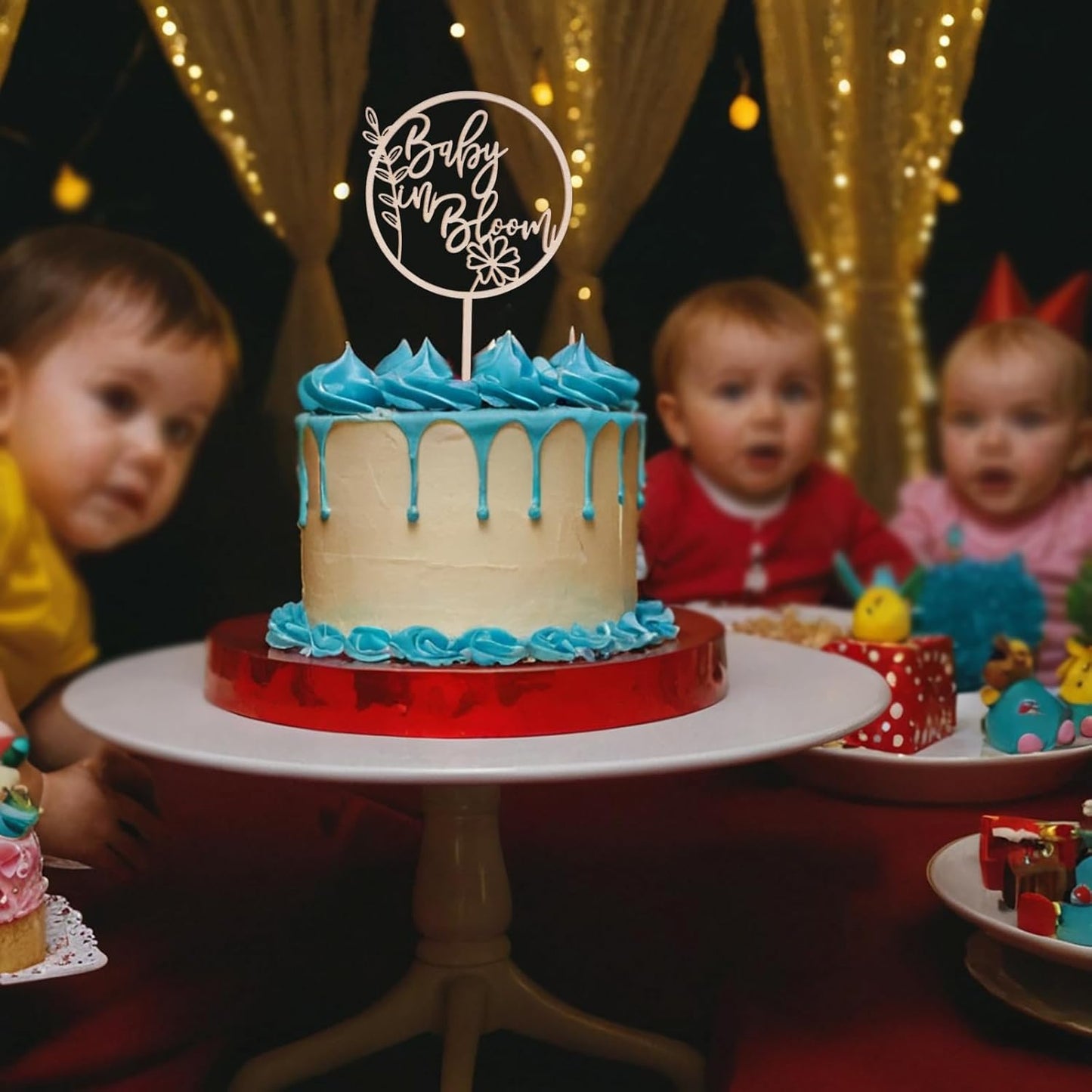 Baby in Bloom Wood Cake Topper - Baby Shower and Gender Reveal Wooden Cake Sign Decoration Photo Props