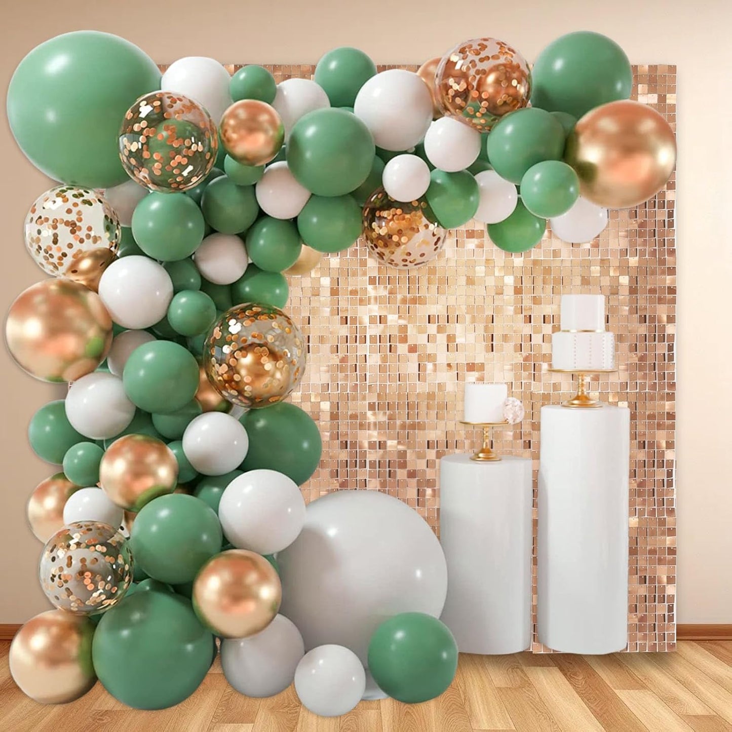 24PCS Champagne Gold Shimmer Wall Backdrop, Square Sequin Photo Backdrops Panel, Glitter Wall Background for Birthdays, Weddings, Graduation, Engagements, Disco Bachelorette Party Decoration (4FTx6FT)