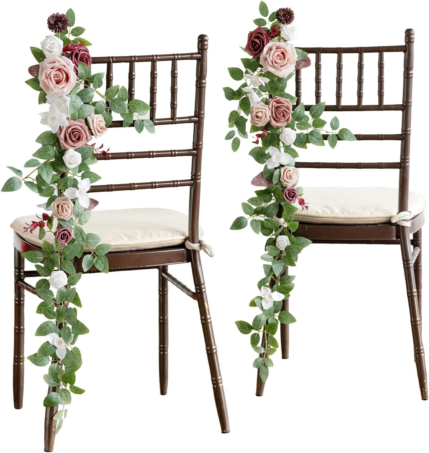 Ling's Moment 10pcs Wedding Chair Decorations Aisle Floral Swag Artificial Pew Flowers Hanging Garland Dusty Rose & Mauve For Ceremony Reception Church Rose Floral Faux Arrangement Party Outdoor Decor