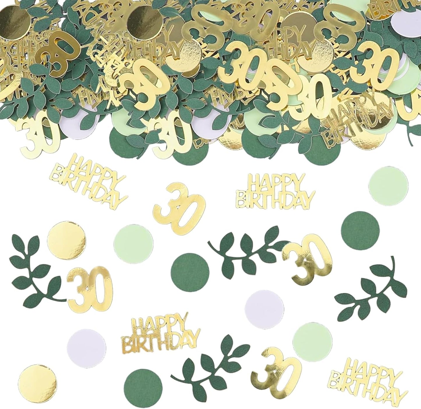 Sage Green 30th Happy Birthday Confetti, Table Decorations Green Gold Foil Scatter Cake Confetti for 30th Birthday Her Him Party Decor 230 Pcs