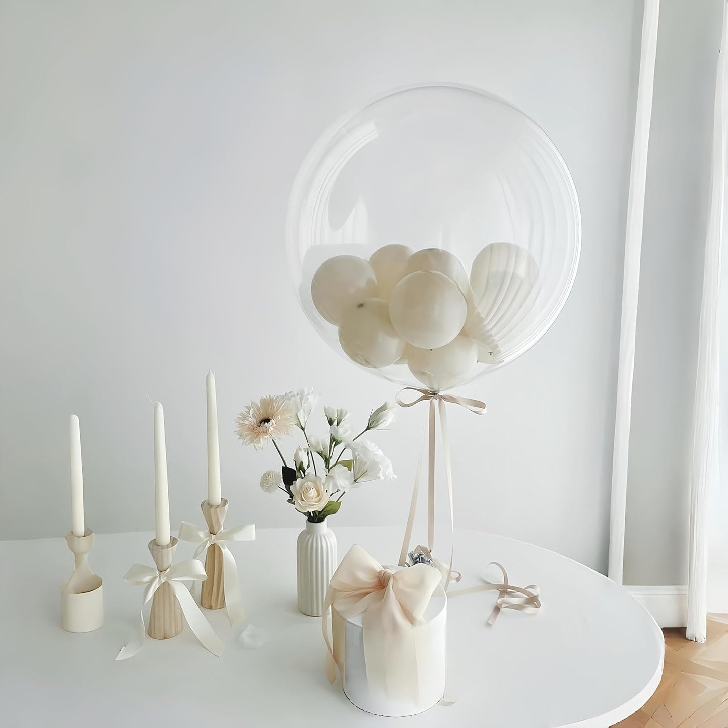 Pearl Balloons Bobo Heart Balloons, 22 18 12 In Pearl White Sand Cream Clear Balloon Bubbles Birthday Decorations for Bride Women, Pearlescent Ivory Beige Heart Shape Foil Balloon for Wedding Baptism