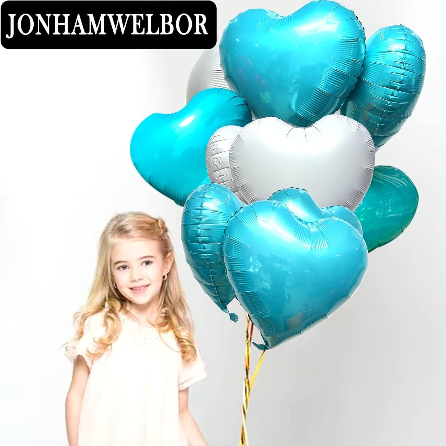 Jonhamwelbor 20Pcs 18 inch Teal Foil Foil Mylar Heart Shape Balloons Decorations Valentines Birthday Wedding Baby Shower Party (Turquoise Blue)