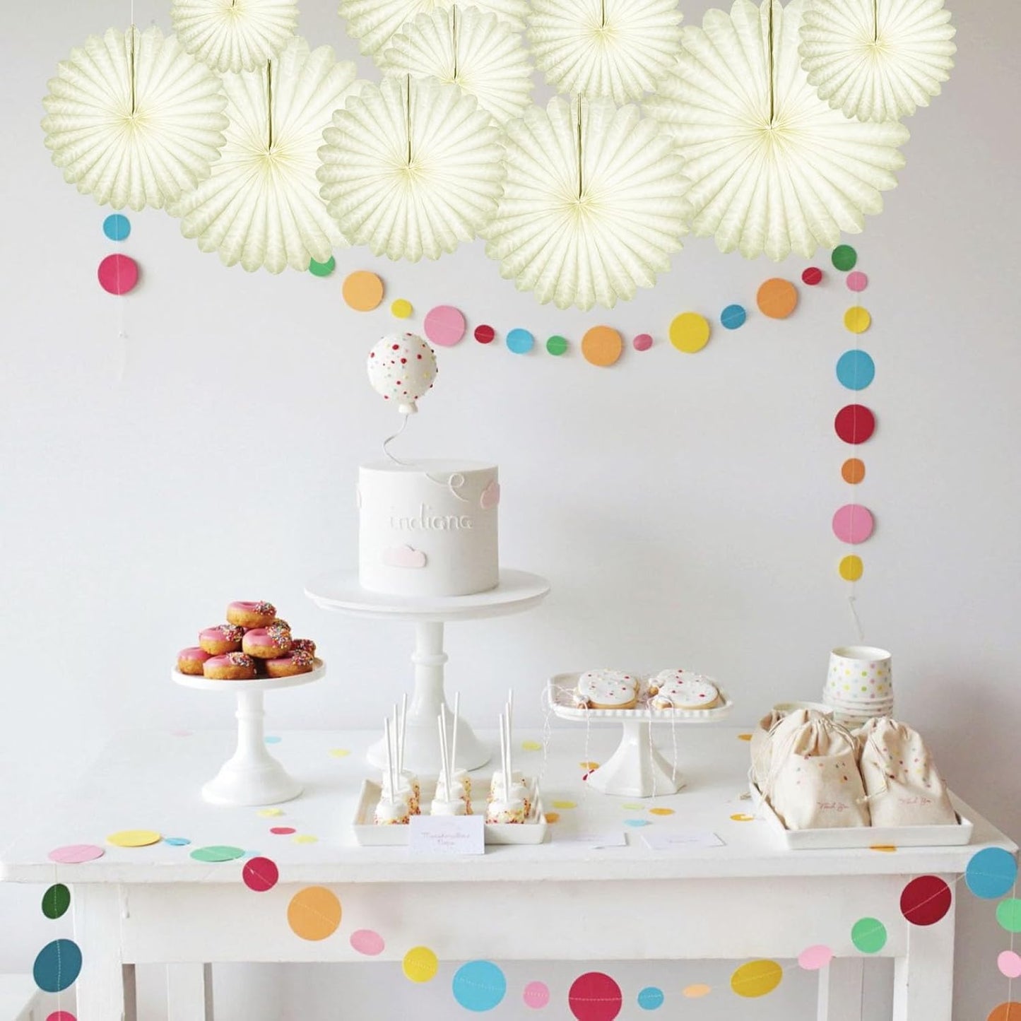 20 Pcs Cream White Hanging Paper Fan, Hanging Honeycomb Round Paper Fans for Weddings, Birthdays, Christmas, Baby Showers, Classroom, Events Ceiling Party Supplies Decorations