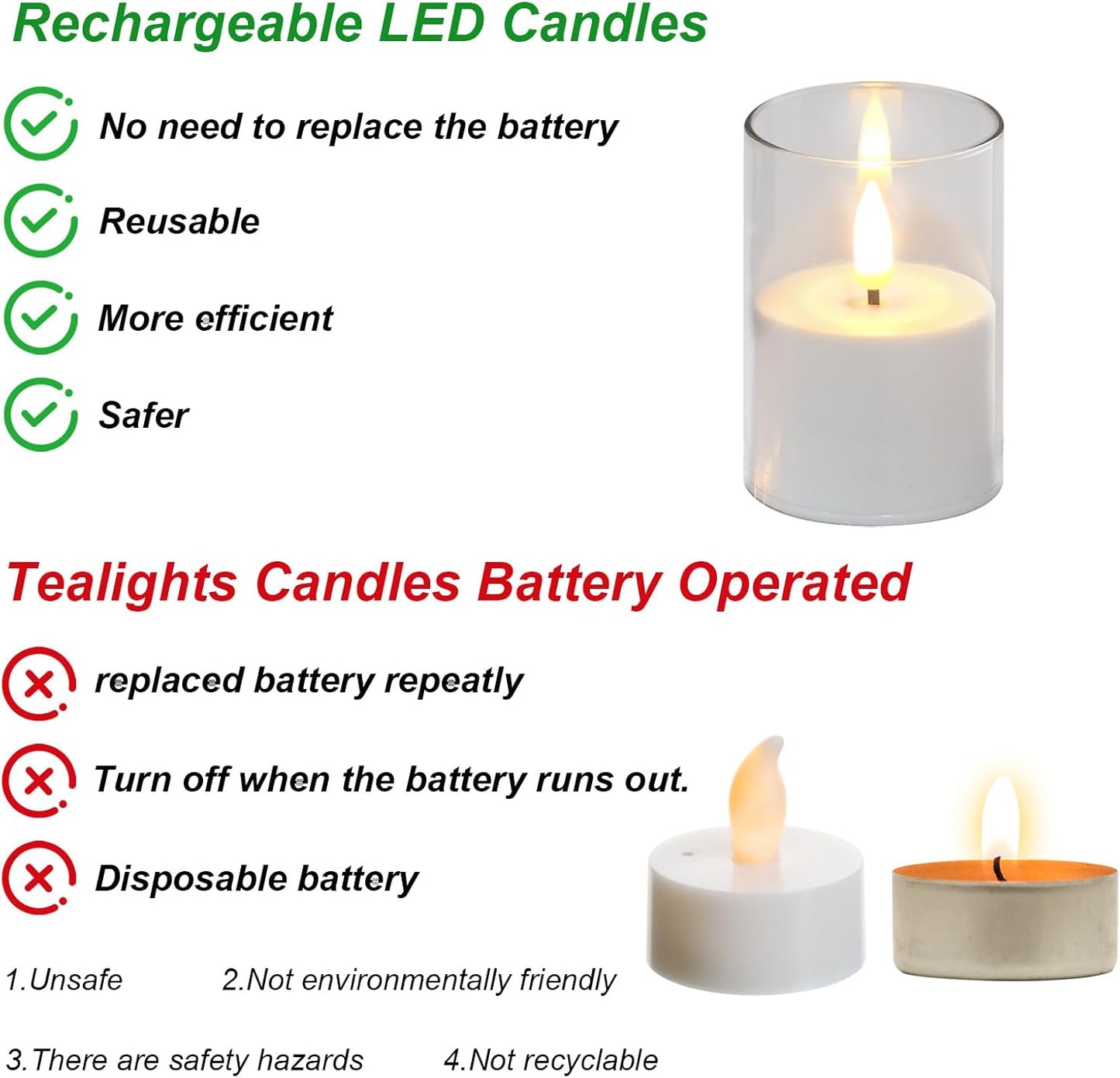 Rechargeable Votive Candle Battery Operated, 6 Pcs Rechargeable Tealights Candles with Charging Base, Acrylic Clear LED Flameless Votive Candle with 6H Timer for Halloween Christmas Decor