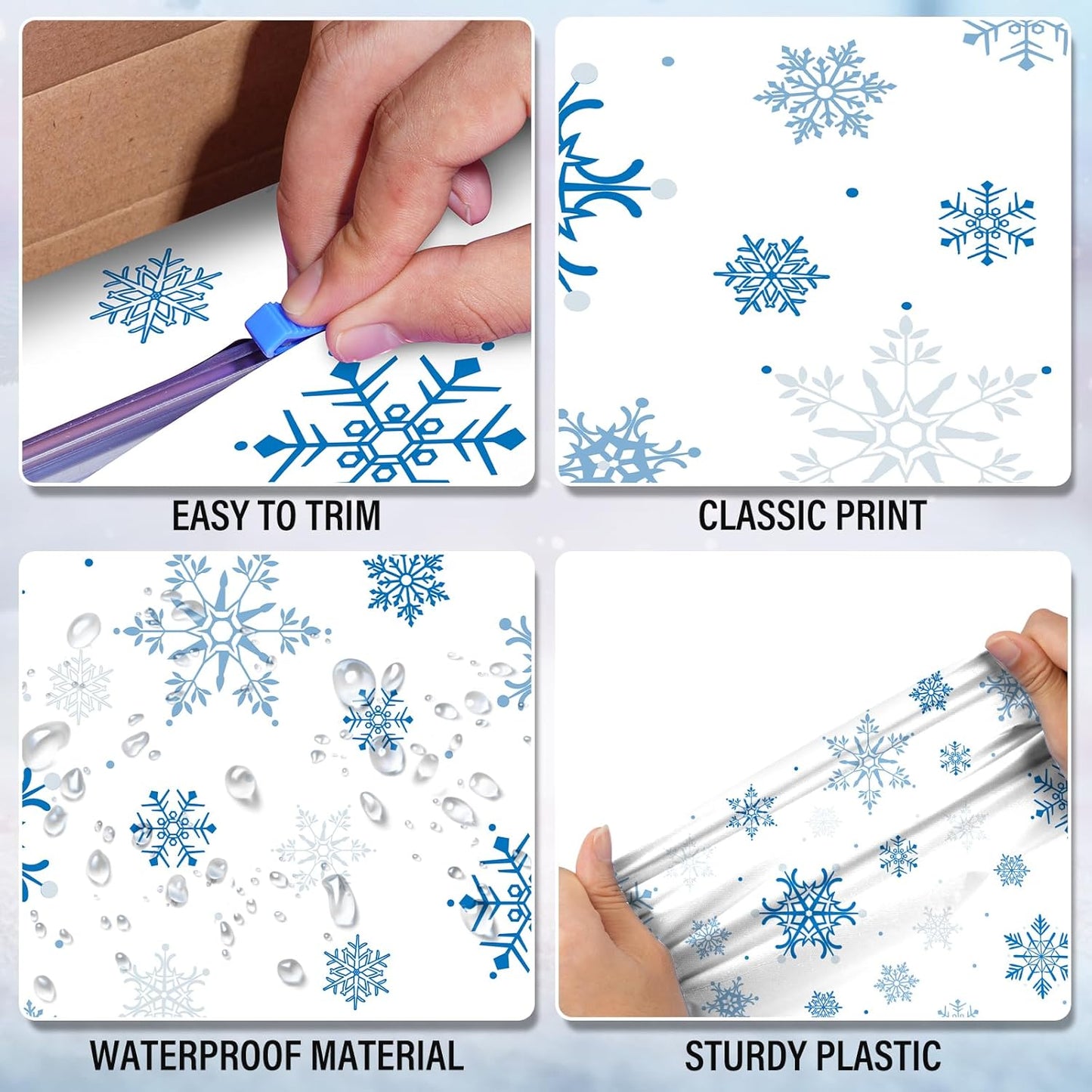 4.5x100 Feet Roll of Christmas Plastic Tablecloth Decorations,Disposable White Snowflake Blue Xmas Table Cover Photography Backdrop with Cutter Box for Winter Christmas Holiday New Year Party Supplies