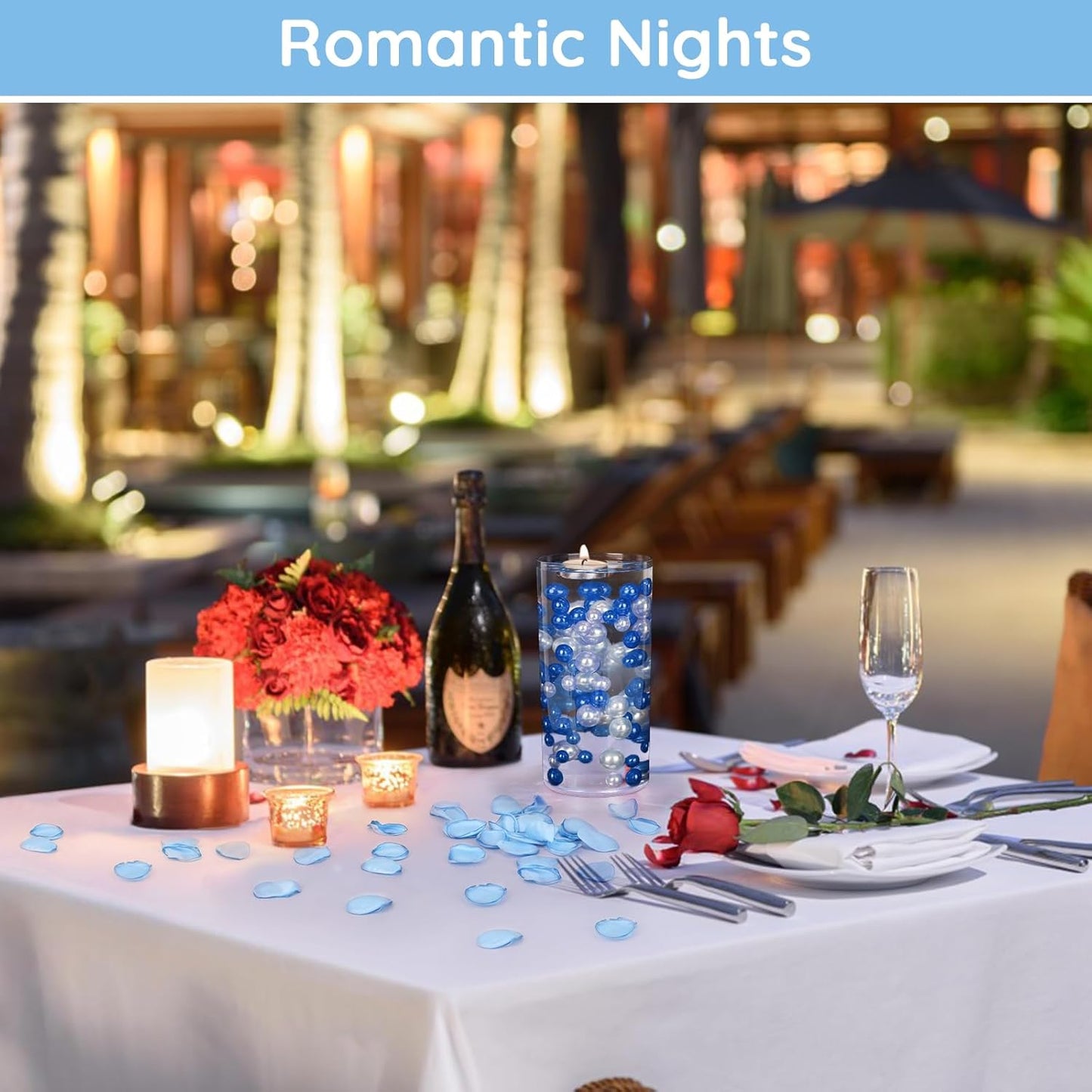 Suream Fake Flower Petals, 300 Pieces Silk Rose Petals Wedding Aisle Scatter Flower Petals for Valentine's Day Engagement Party Dinner Event Bridal Shower(Blue)