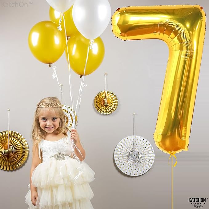 KatchOn, Giant Gold Number 7 Balloon - 40 Inch | 7th Birthday Balloon for 7th Birthday Decorations | 7 Balloons for Birthday | Seven Number | 7 Year Old Balloons for 7 Year Decorations
