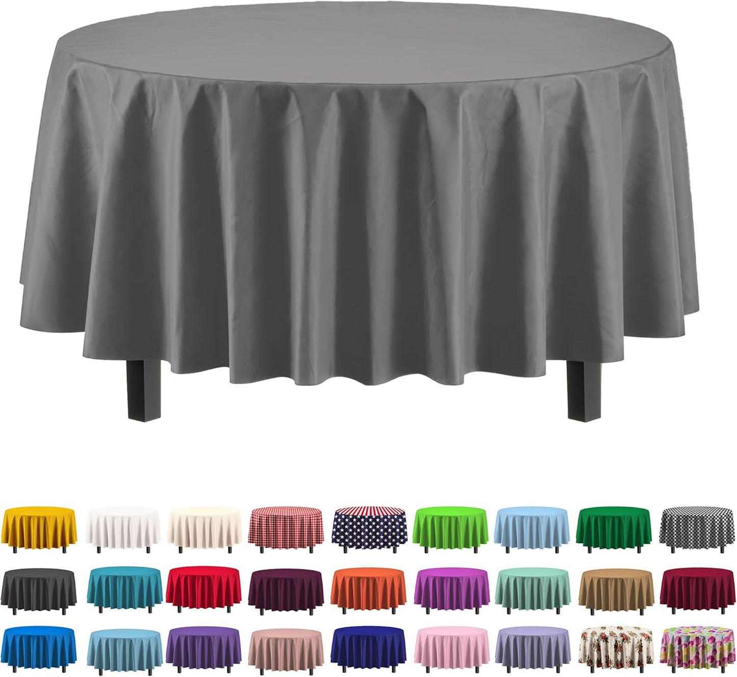 Party Solids 12-Pack Premium Plastic 84-Inch Round Tablecloth - Silver