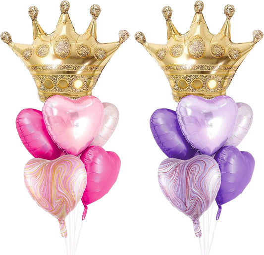 Crown Princess Balloons Pink Purple And Gold Set Of 2 Foil Helium Mylar Balloons,For Princess Birthday Party Decorations Baby Shower Supplies