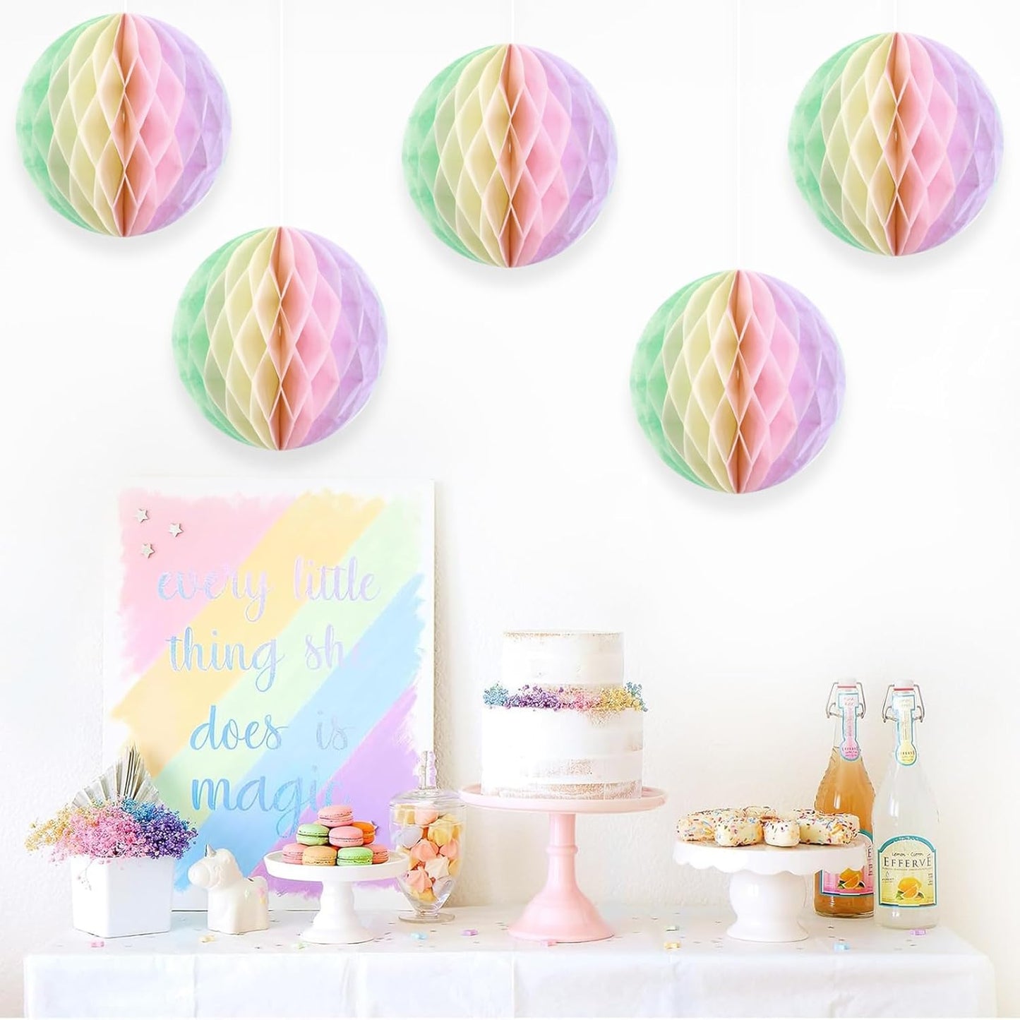 Pastel Hanging Honeycomb Ball, Rainbow Party Decorations，Pastel Birthday Party Decor for Macron Birthday Classroom Baby Shower Bridal Wedding Decor, Set of 9