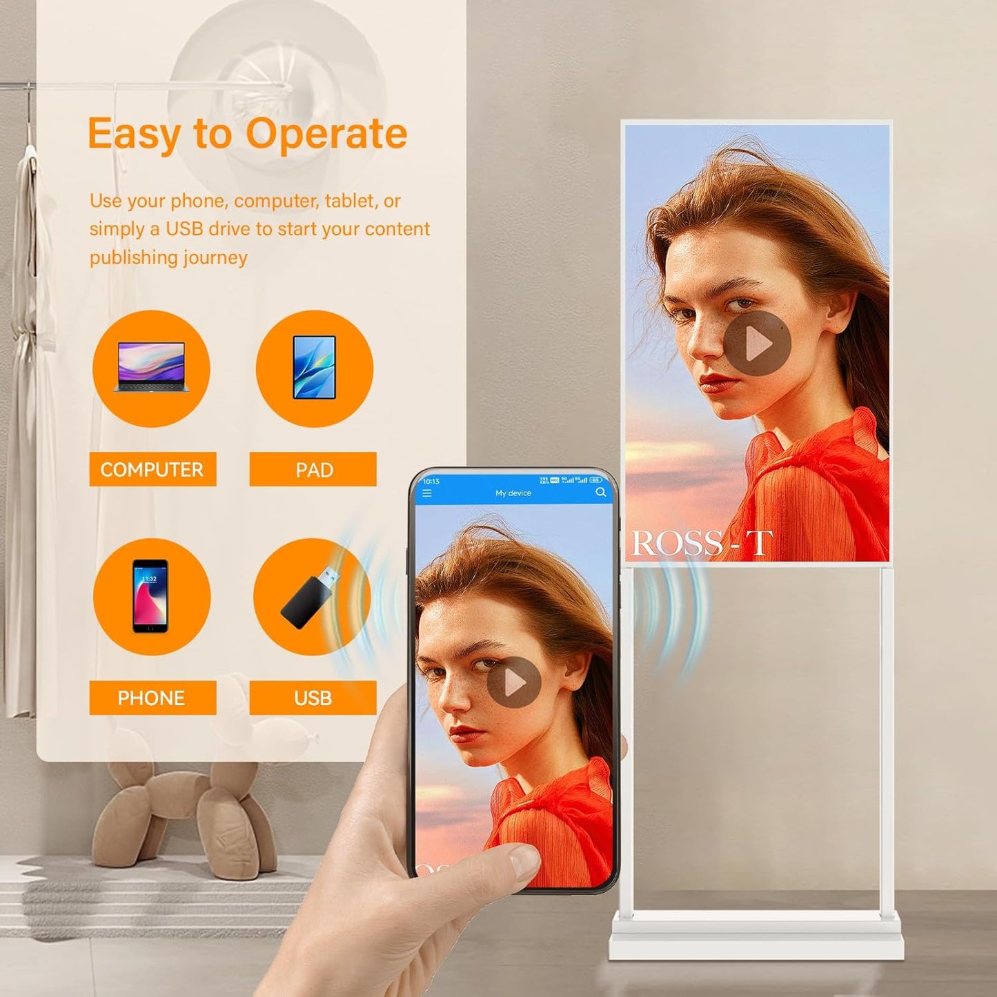 55 Inch 4K Touchscreen Kiosk, Indoor Capacitive Touch Floor Standing Digital Signage Displays,Advertising Display LCD Kiosk, UHD Interactive Display Poster Android System, HDMI/USB/WiFi