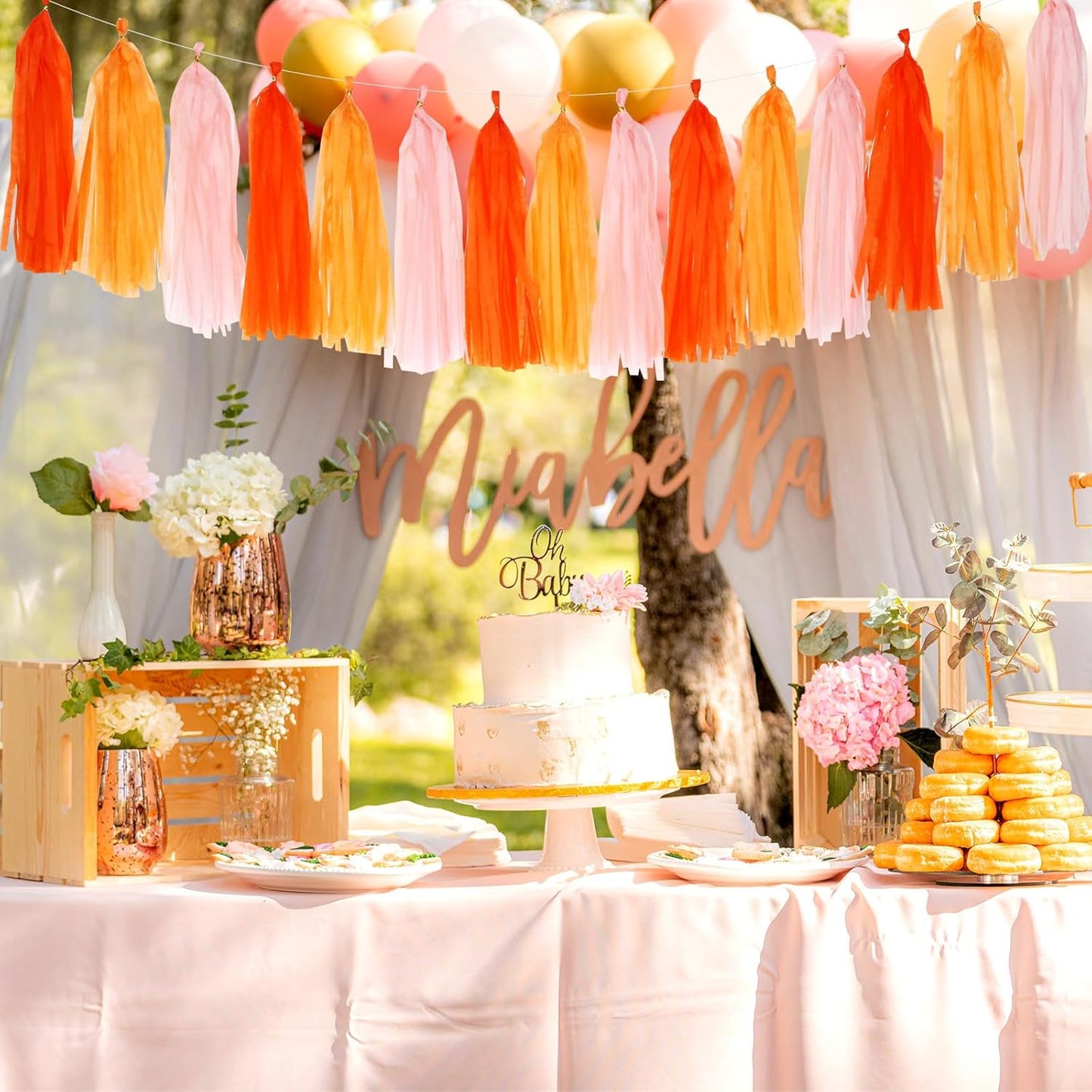 Fall-Boho Pink-Orange Thanksgiving Party-Decorations - 33pcs Autumn Friendsgiving Banner,Streamers Tassel Garland,Birthday Tissue Pom Poms, Paper Lantern Fans,Baby Bridal Shower Hanging Decor Hugtmr