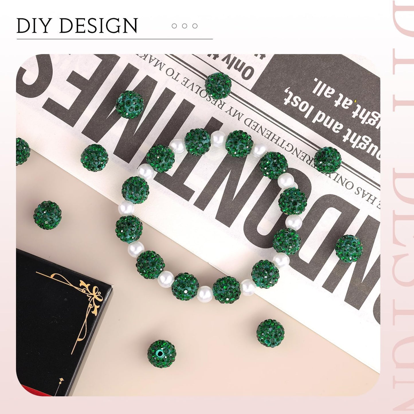 150 pcs 10mm Rhinestone Beads for Jewelry Making, Dark Green Shiny Round Shamballa Disco Beads Bulk, Sparkle Crystal Clay Christmas for Bracelet Baseball Necklace Earring Crafting and DIY