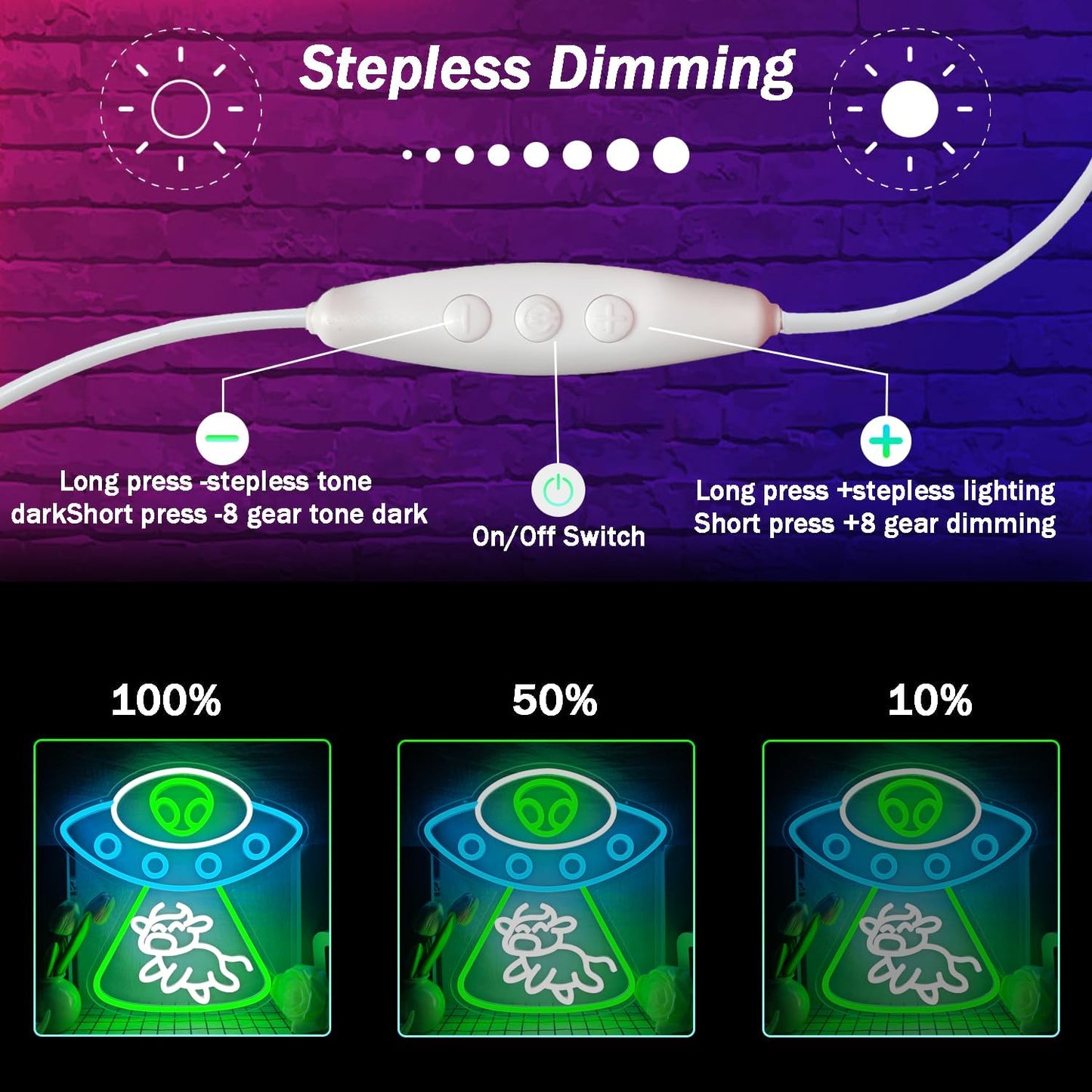 Alien Neon Sign Dimmable UFO Neon Signs for Wall Decor Bedroom Man Cave Alien Spaceship Cow Neon Sign for Kids Birthday Gift