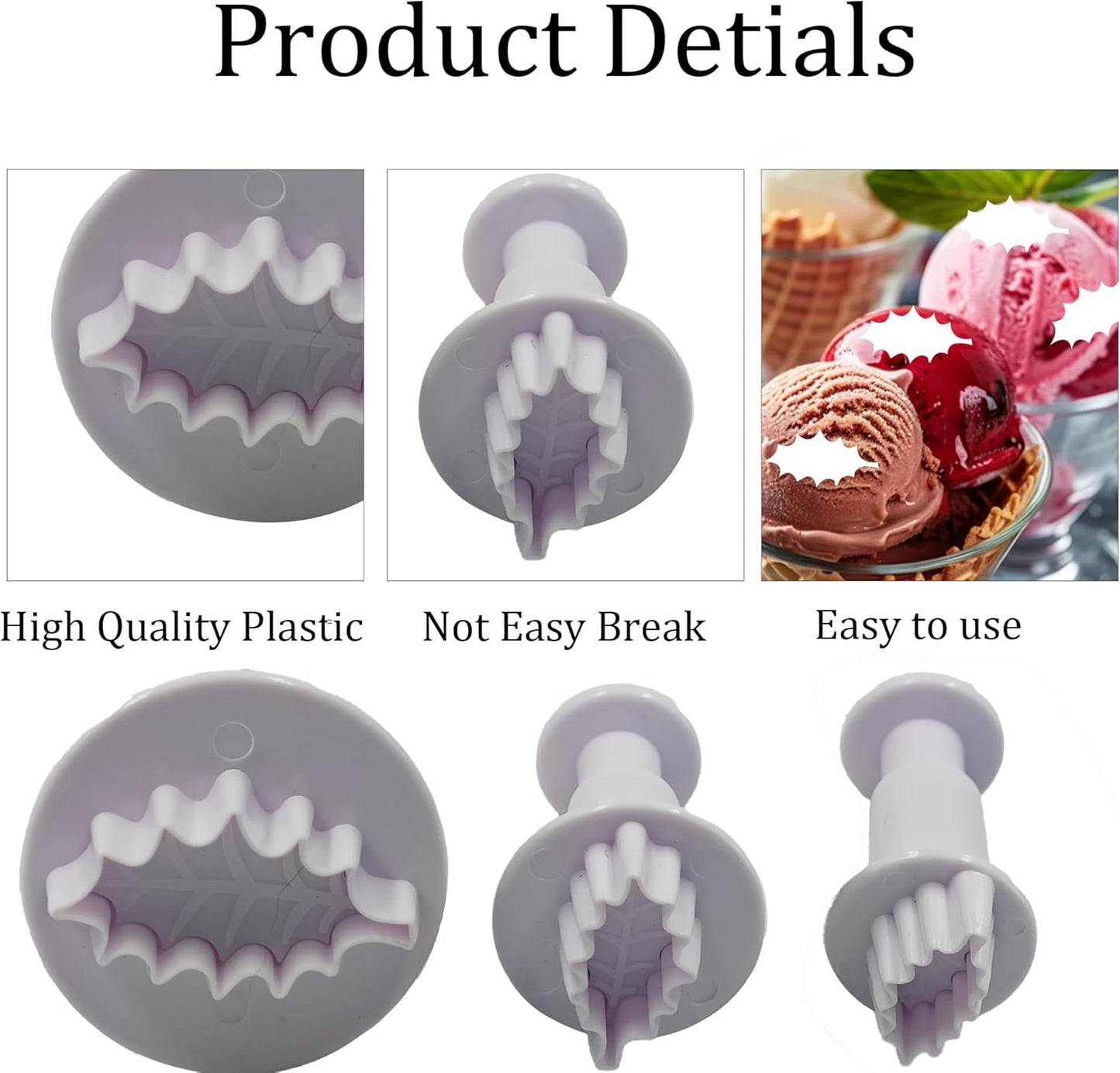 pson 3Pcs Plunger Cookie Cutter Set, Mini Plastic Biscuit Molds for Cake Decorating, Baking, Fondant, and DIY Crafts(Leaf)