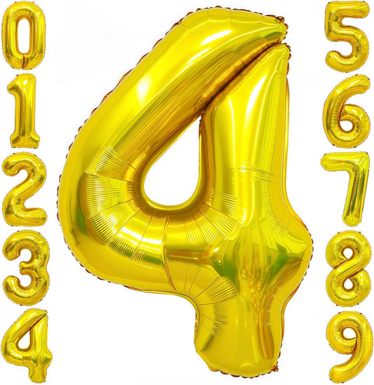 Gold 4 Balloon Number,40 Inch Number 4 Balloon Large Gold 4 Foil Mylar Helium Balloon for Birthday Party Decorations