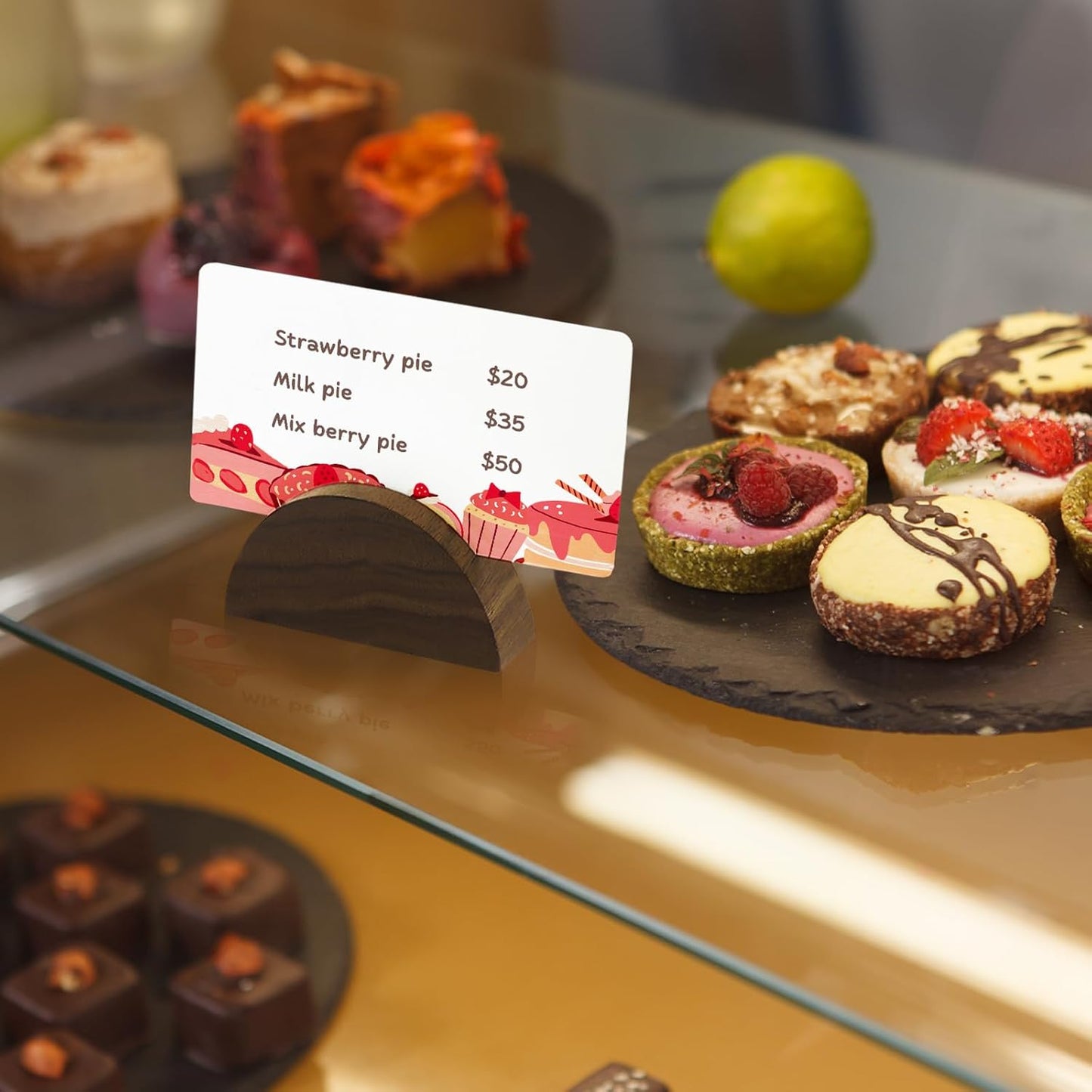 UNIQOOO 10 Set 2" Arch Walnut Wood Stand with Cards |1.2mm Slot, for Name Cards, Place Card Holder, Photo Display Stand | for Event Decor, Retail Shop, Cafe Restaurant Menu, Business Card, Name Tag