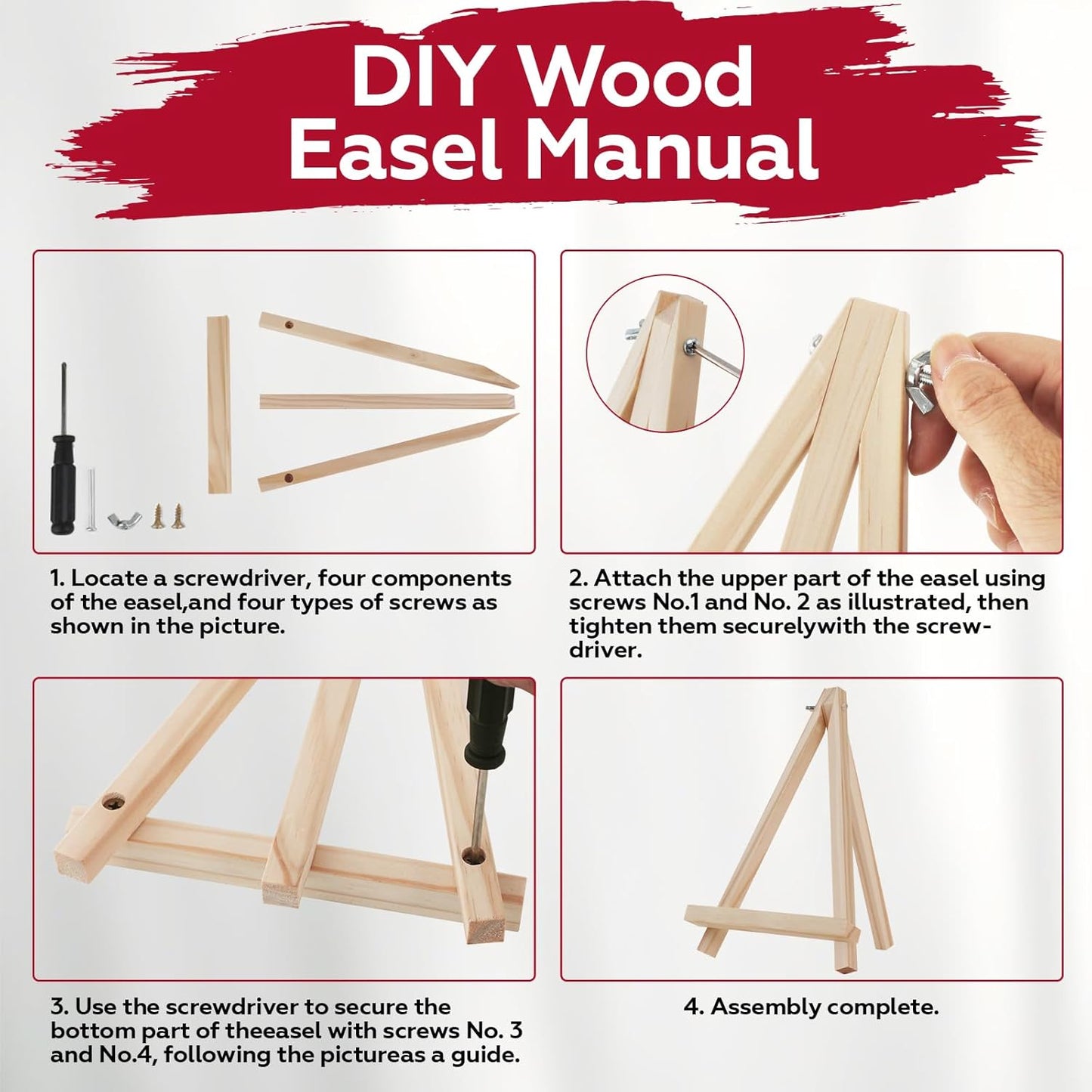 4 Pack 9 Inch Wooden Easel Stand, Portable A-Frame Tabletop Display Easel for Painting, Canvas, Signs,Photos, Art Easel for Kids, Students, Beginners（Need Assemble）