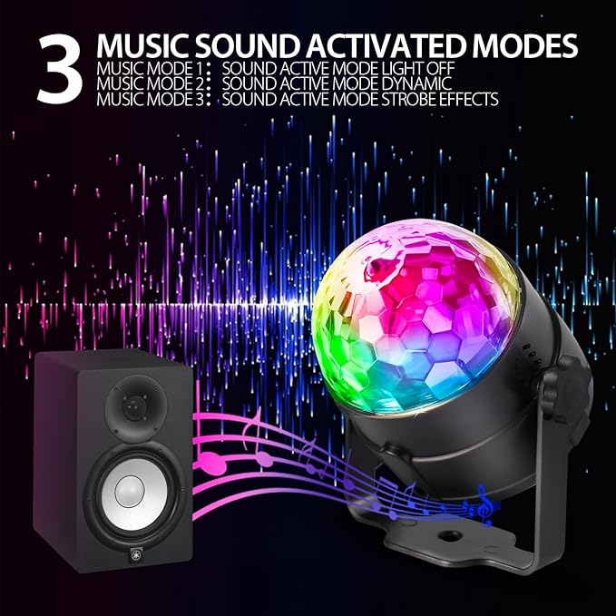 [2-Pack] Disco Ball DJ Party Lights Sound Activated with Remote Control Strobe Lamp 7 Modes Stage Light for Home Room Dance Parties Karaoke Halloween Christmas Birthday Decorations