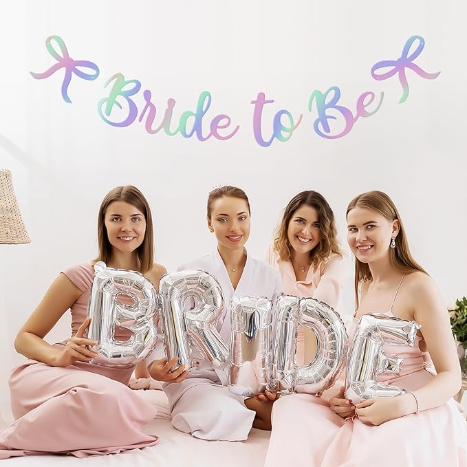 Bride to Be Banner, Iridescent Bride to Be with Bow Glitter Bachelorette Bridal Party Banner BRIDE TO BE Sign for Iridescent Bachelorette Bridal Shower Wedding Engagement Hen Party Decorations