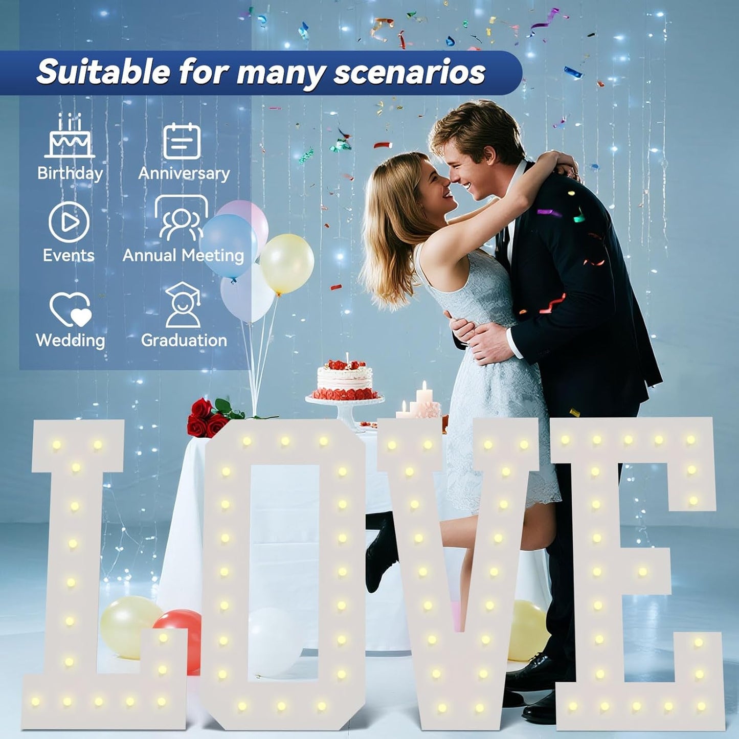 4FT Marquee Light Up Letters - Large Marquee Letters 4 Feet Tall for Birthday Party Decorations, Big Letter for Wedding Event Marry Me Baby Shower Bridal Shower, Letter E