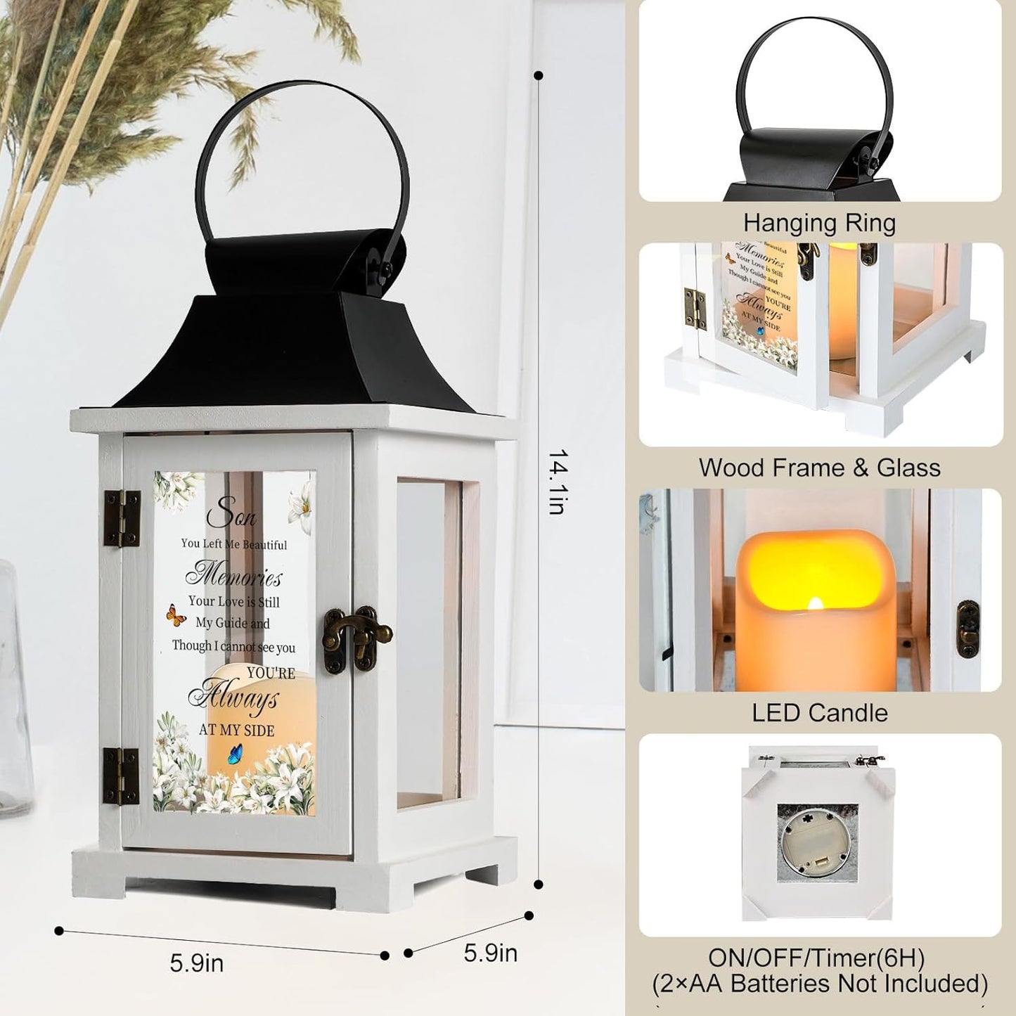 Memorial Lantern Bereavement Sympathy Gifts in Memory of Loved One Memorial Gifts for Loss of Son Remembrance Gifts for Loss of Son with LED Candle