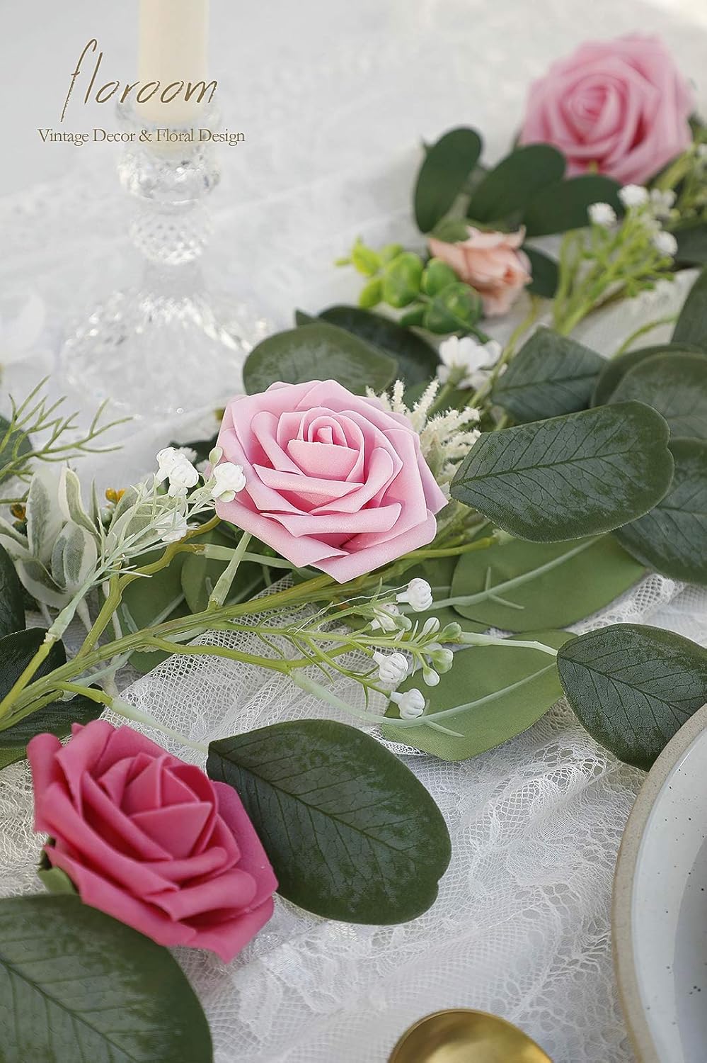 Floroom Artificial Flowers 25pcs Real Looking Blush Pink Ombre Colors Foam Fake Roses with Stems for DIY Wedding Bouquets Bridal Shower Centerpieces Floral Arrangements Party Tables Home Decorations