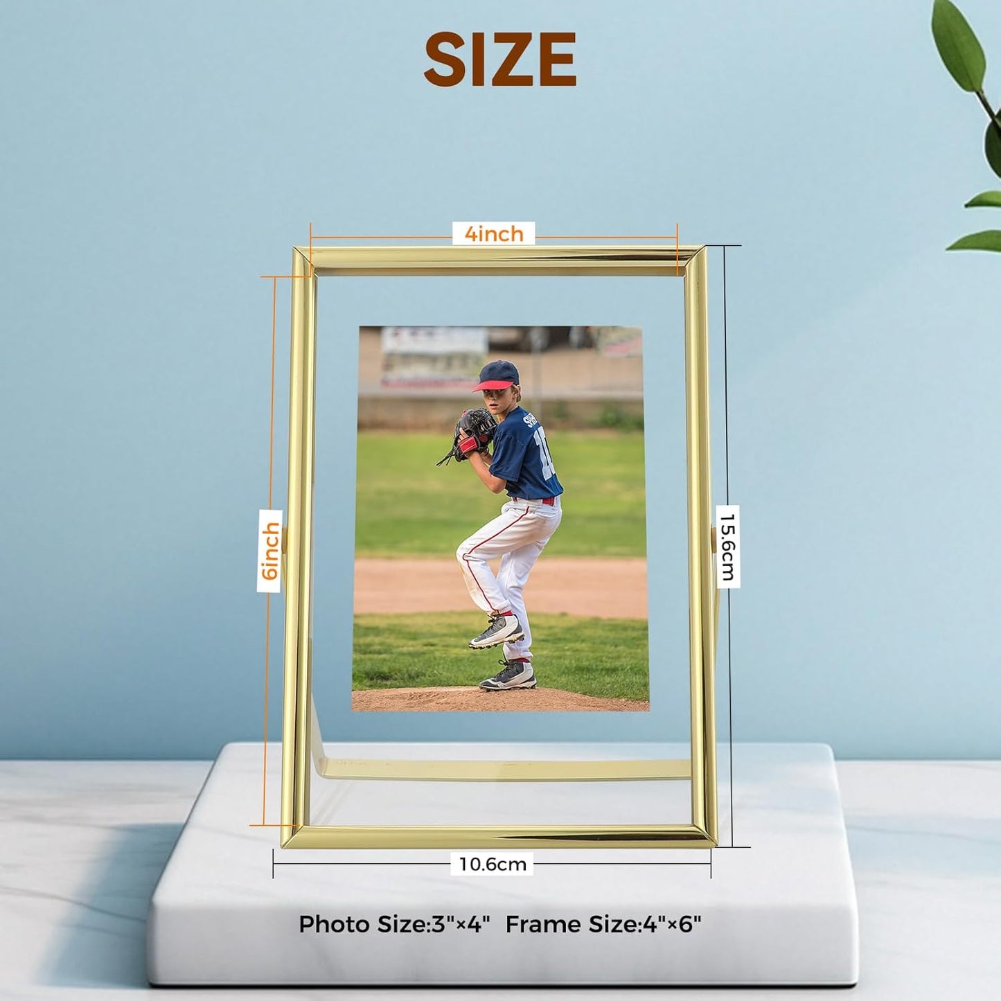 Gold Floating Frame, 4"x6", Vertical, For Picture 3.5x5, 2x3, 1x2, Small Tabletop Photo Frame, Classy Gift For Kids on Birthday