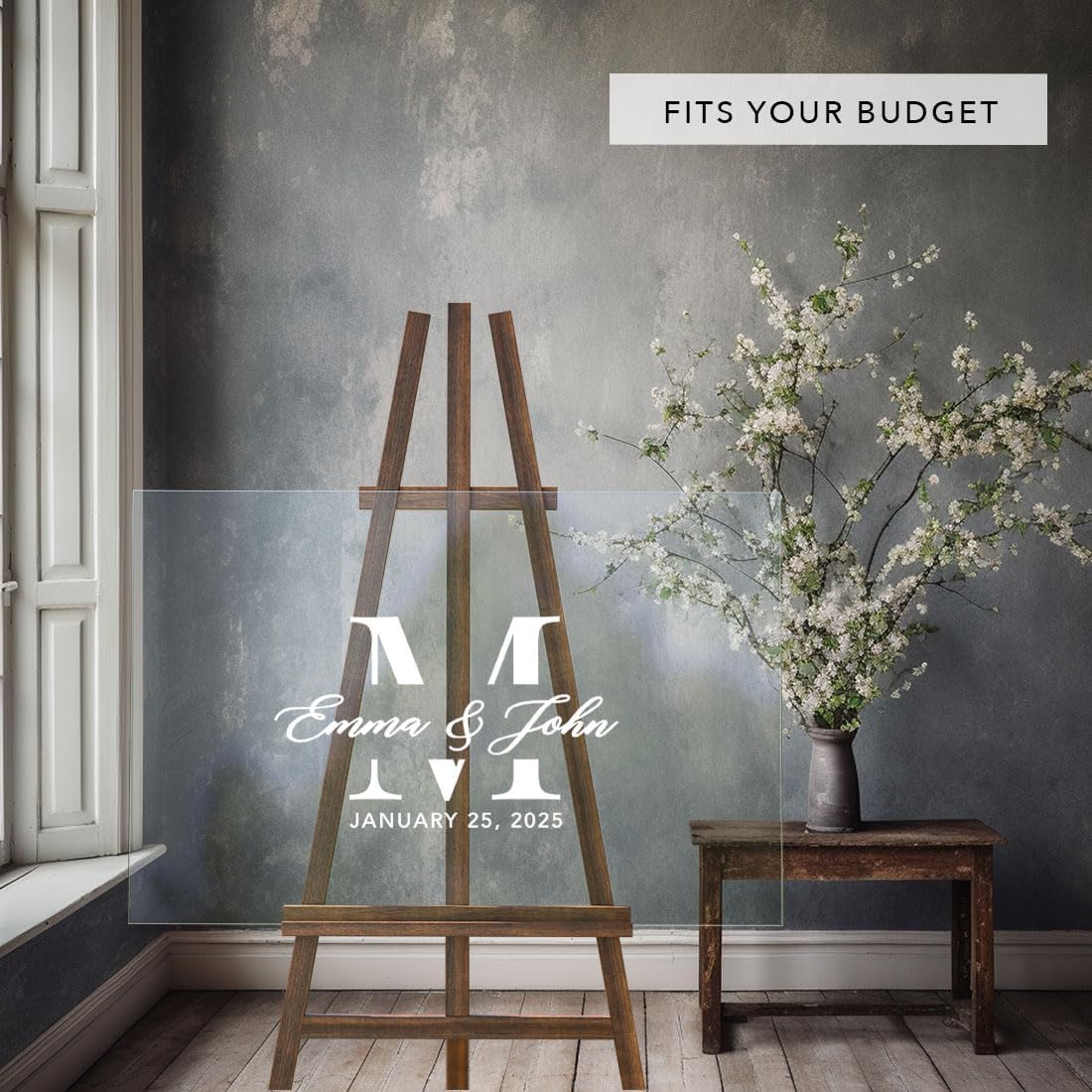 Andaz Press Custom Large Wedding Acrylic Sign, 16 X 24 Inches, Minimalist Modern Monogram, Personalized Sign, Welcome Sign For Modern Wedding Theme Wedding Signs For Ceremony And Reception