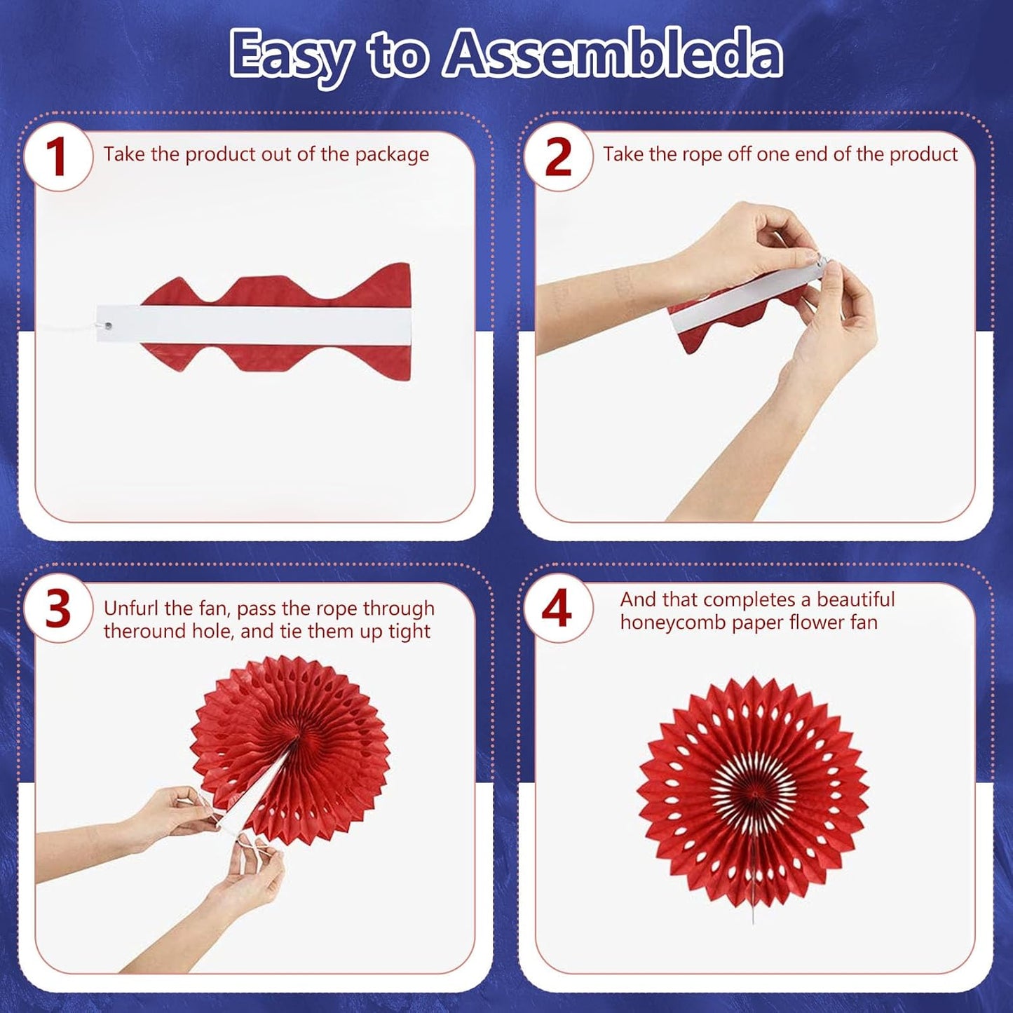 20 Pcs Blue Hanging Paper Fan, Hanging Honeycomb Round Paper Fans for Weddings, Birthdays, Christmas, Baby Showers, Classroom, Events Ceiling Party Supplies Decorations