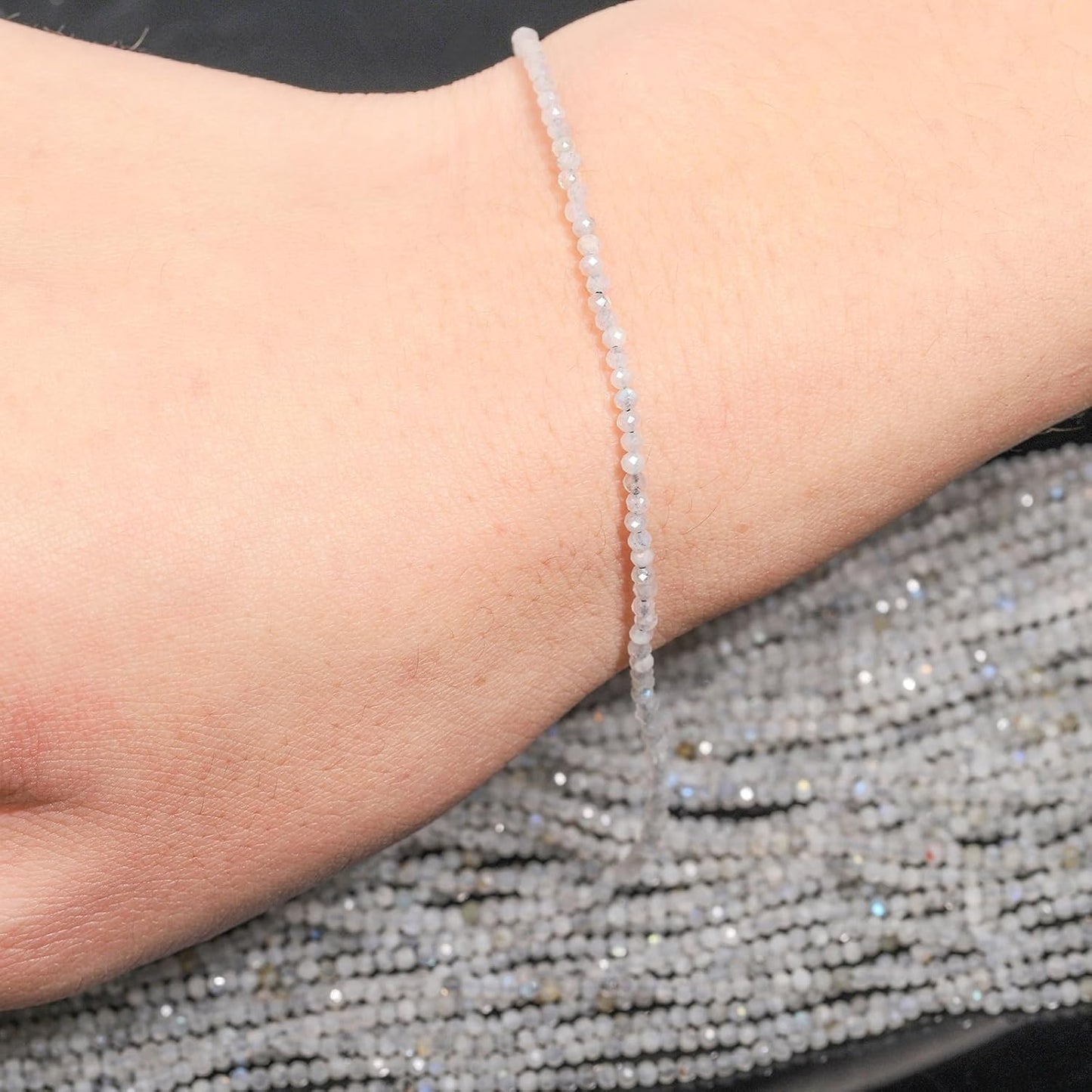 Song Xi 180pcs 2mm Natural Gray Labradorite Gemstone Beads Faceted Round Loose Stone Beads for Jewelry Making