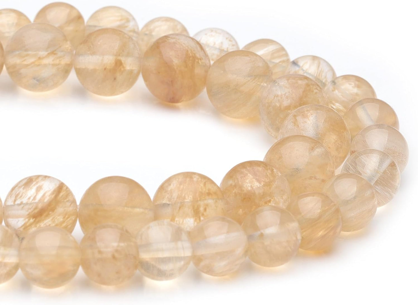 10mm Natural Stone Beads for Jewelry Making,Gold Rutilated Quartz Polished Smooth Round Gemstone Beads for Bracelet Necklace 15 Inch