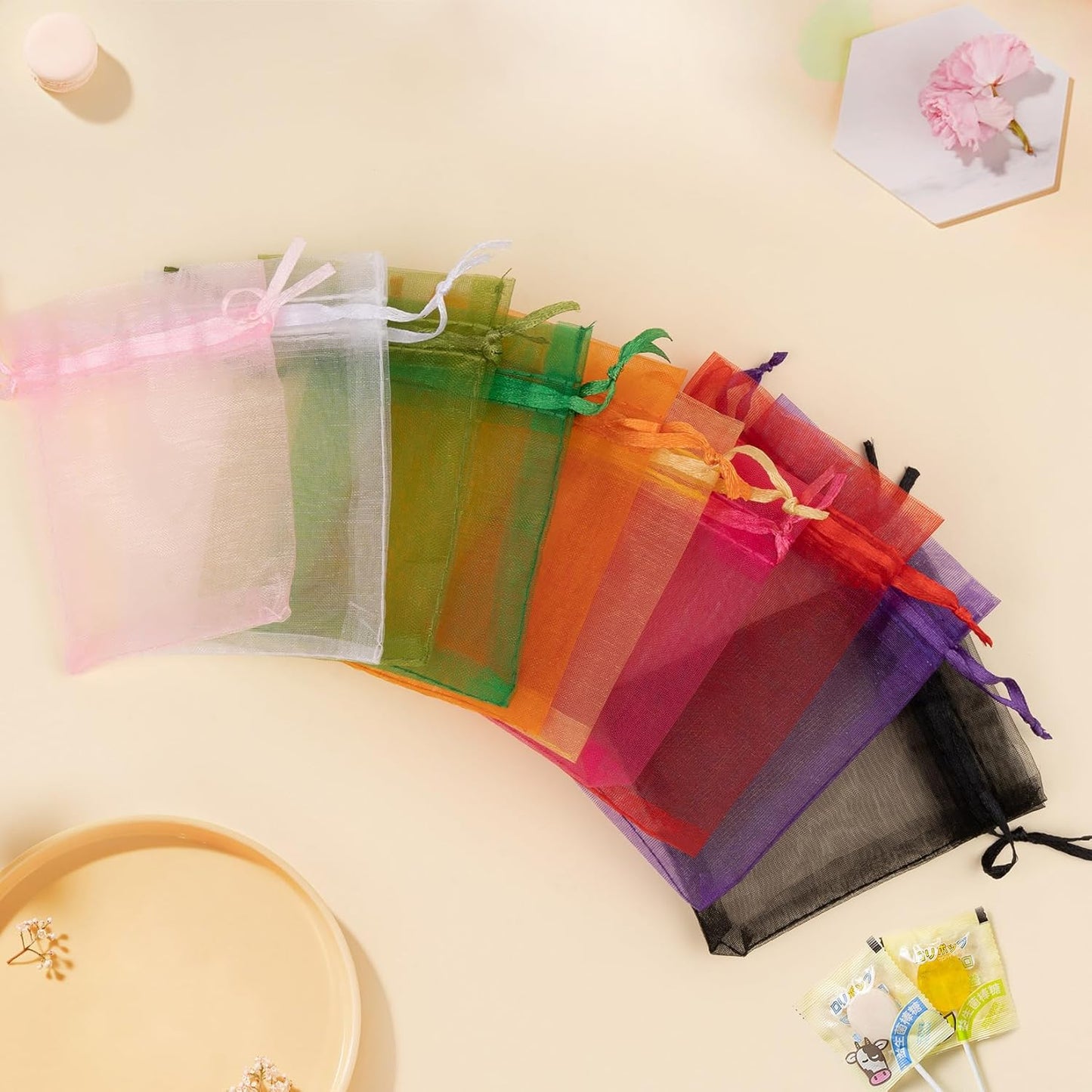 Crweety 50 Pcs Mix Color Organza Bags 6x9 Inch, Small Gift Bags Mesh Bags Drawstring Goodie Bags for Wedding Party Favor Halloween Treats Christmas