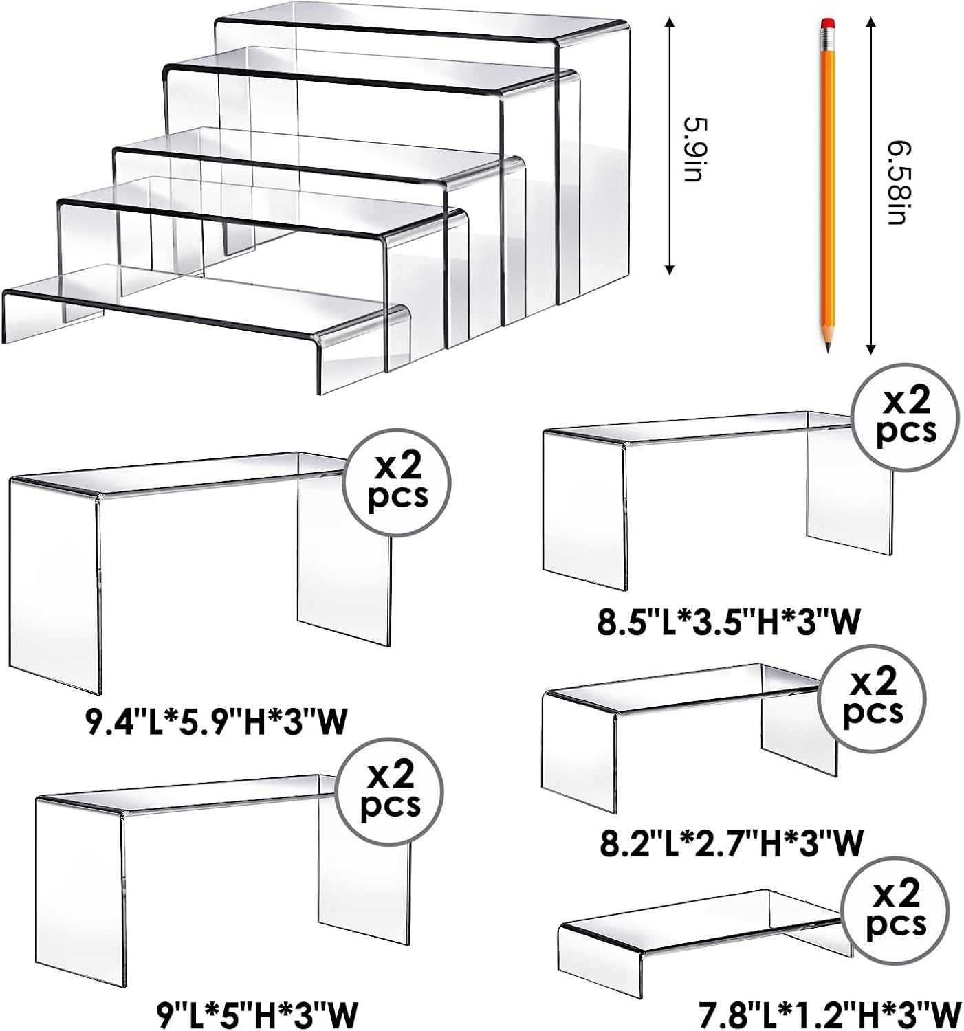 Fixwal 10pcs 2 Set Acrylic Risers for Display Clear Perfume Organizer Stands Acrylic Display Risers for Show Figures, Cupcake, Jewelry, Toys, Perfume and More (Large Size)