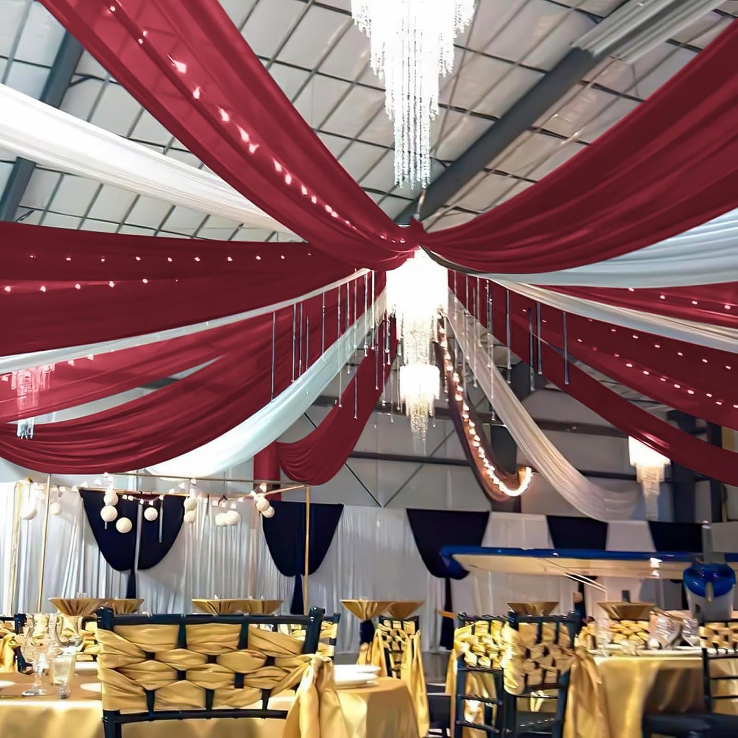 6 Panels Burgundy Wedding Ceiling Drapes 5ftx20ft Ceiling Drapes Chiffon Fabric Arch Draping Sheer Curtains Soft Drapery Draping Wedding Ceiling Decorations for Party Ceremony Stage Swag