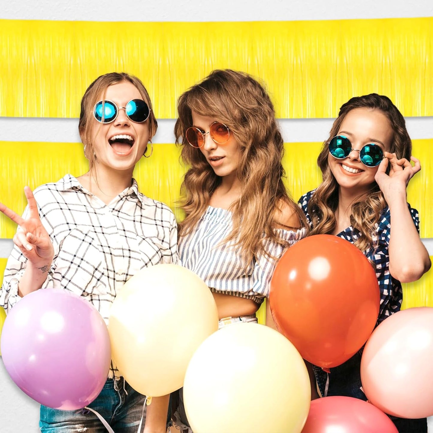 4 Pack 10 Feet Yellow Foil Fringe Garland Metallic Tinsel Streamers Banner Wall Hanging Curtain Backdrop for Parade Floats, Wedding, Graduate, Mother's Day, Birthday Party Decoration